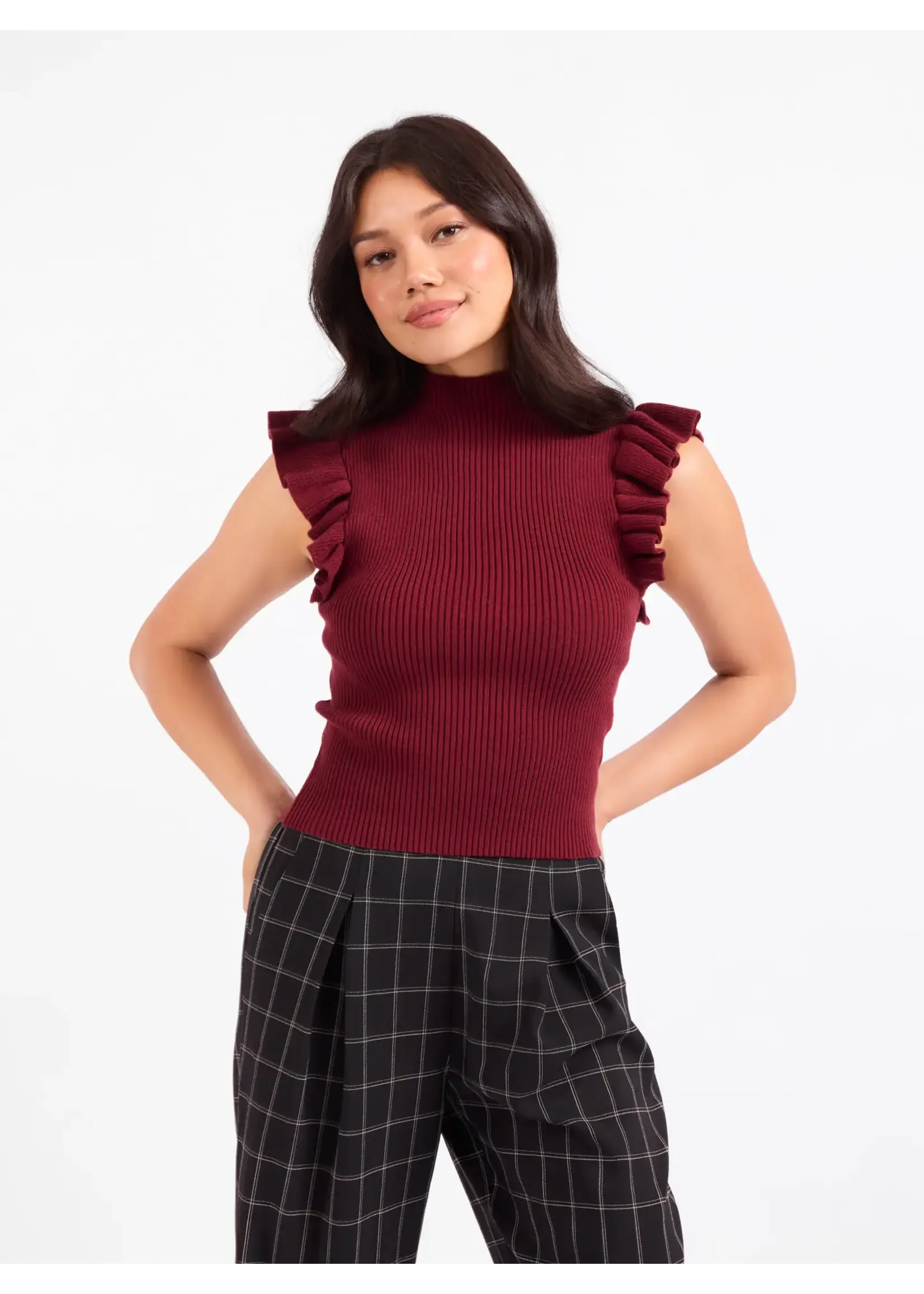 Sadie & Sage Tiffany Mockneck Ruffle Tank Sweater - AJ3429