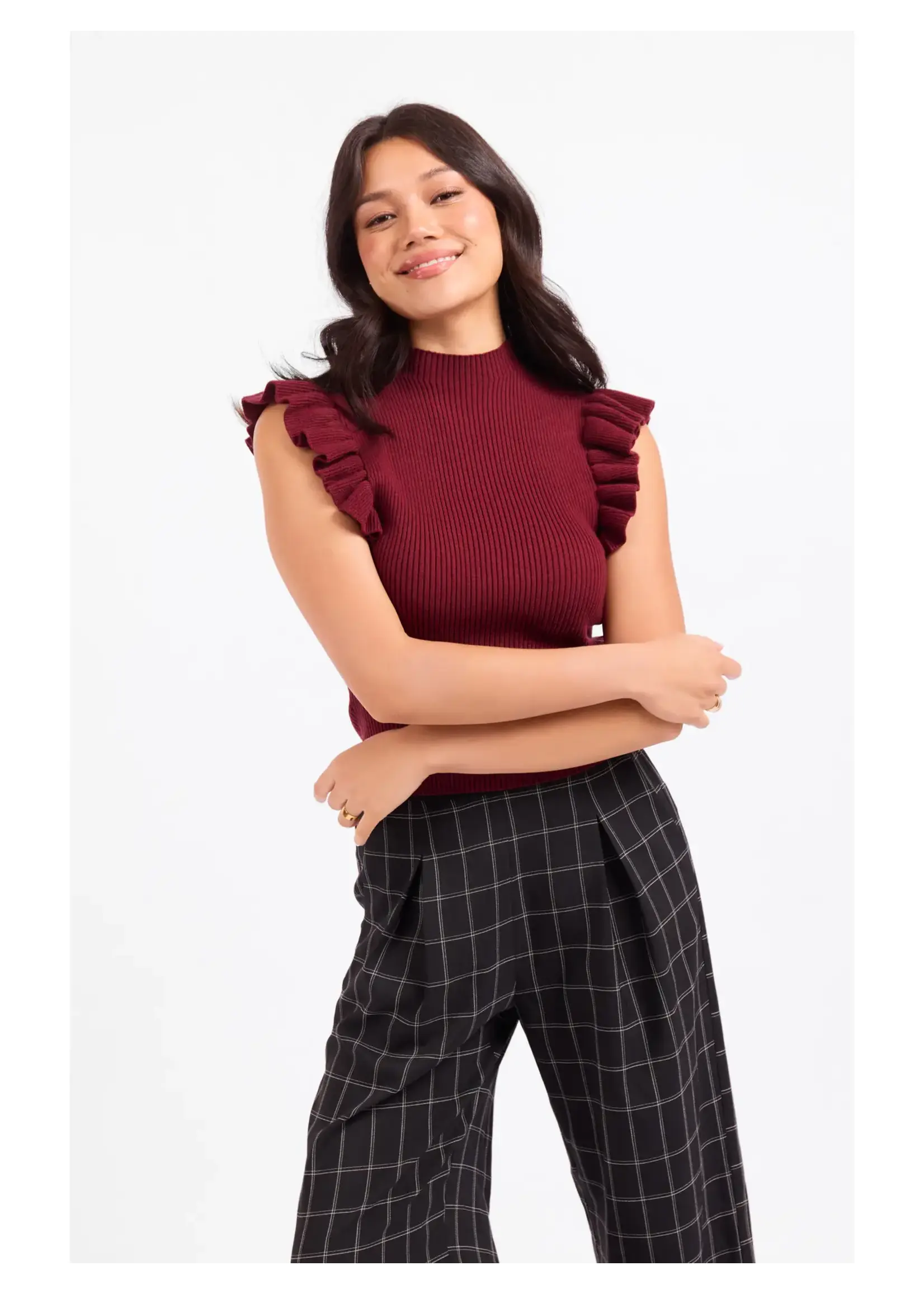 Sadie & Sage Tiffany Mockneck Ruffle Tank Sweater - AJ3429