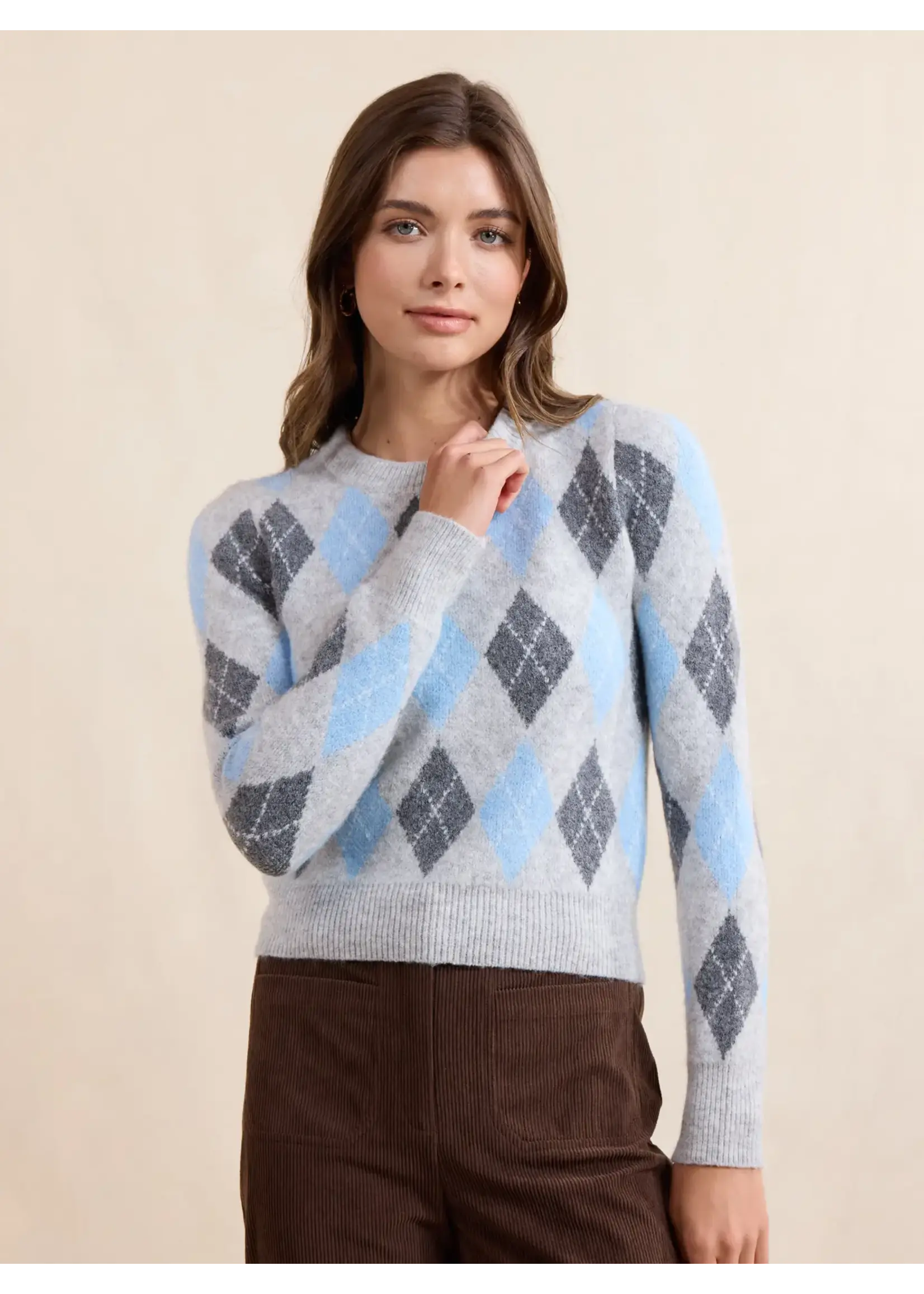Sadie & Sage Blue Fog Argyle Sweater - AJ3454
