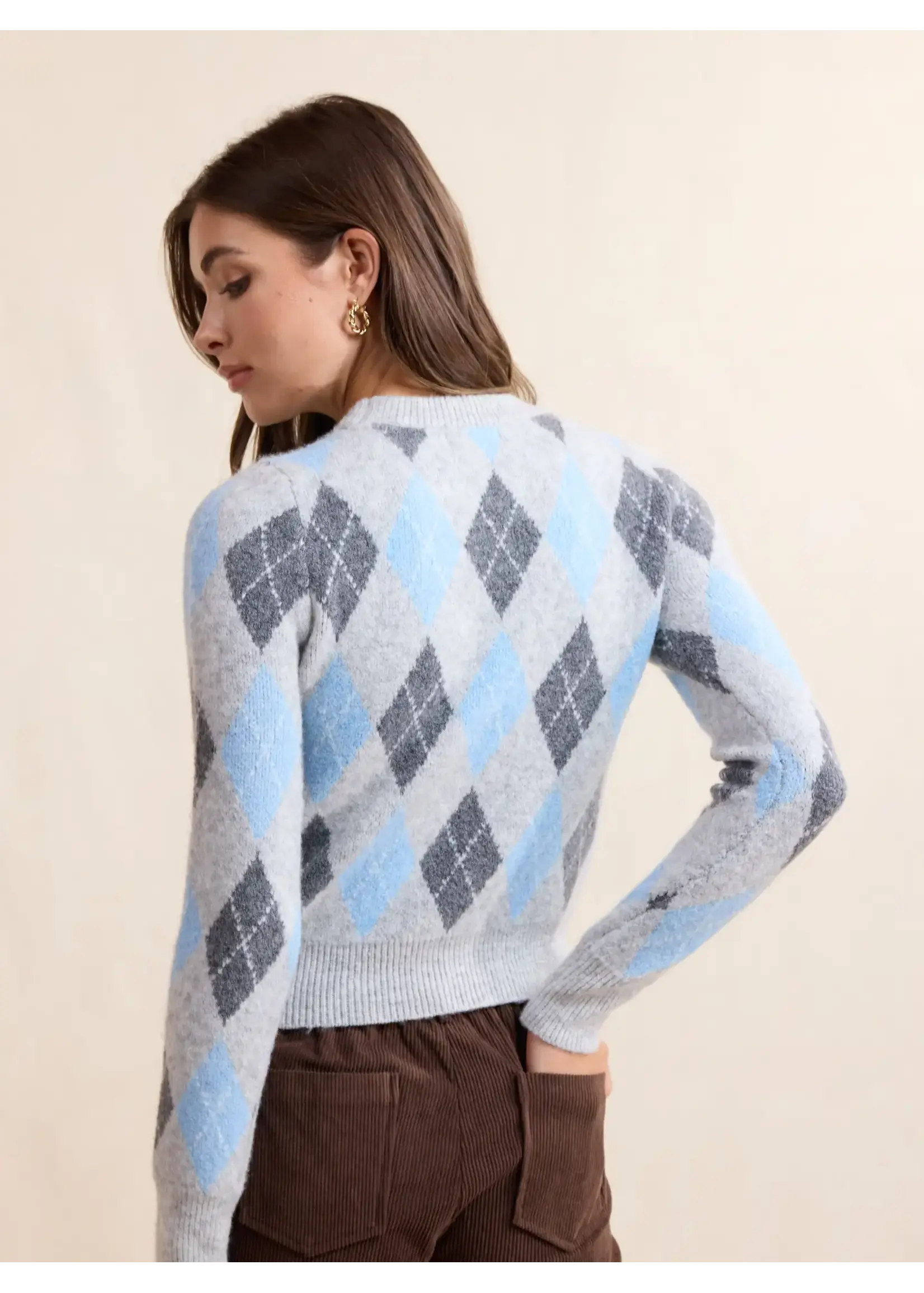 Sadie & Sage Blue Fog Argyle Sweater - AJ3454
