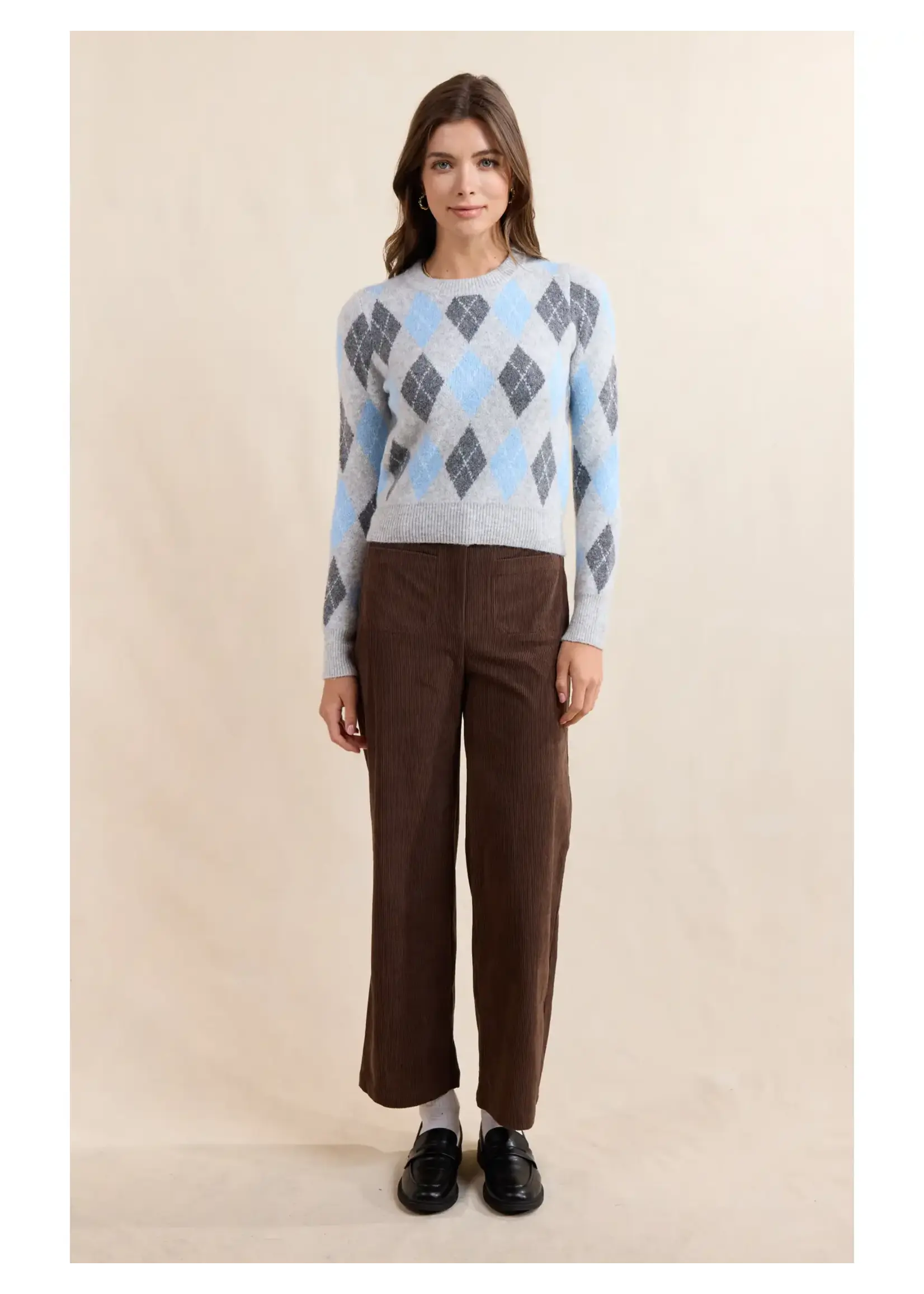 Sadie & Sage Blue Fog Argyle Sweater - AJ3454