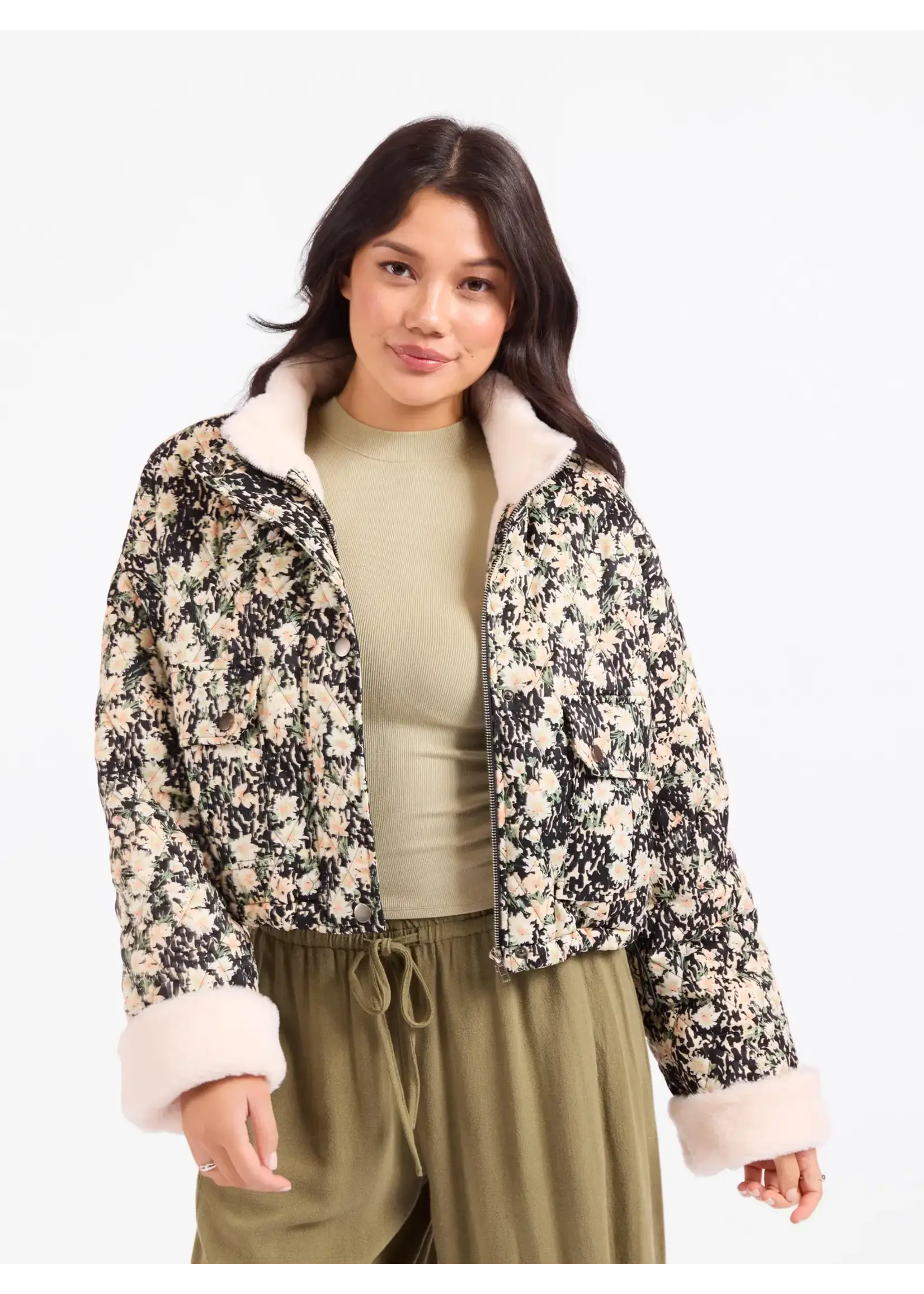 Sadie & Sage Painted Fields Quilted Sherpa Lined Jacket - AJ3511