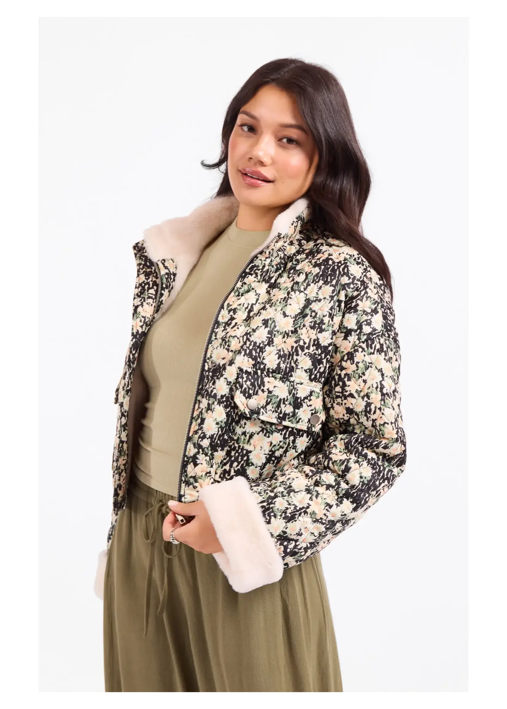 Sadie & Sage Painted Fields Quilted Sherpa Lined Jacket - AJ3511