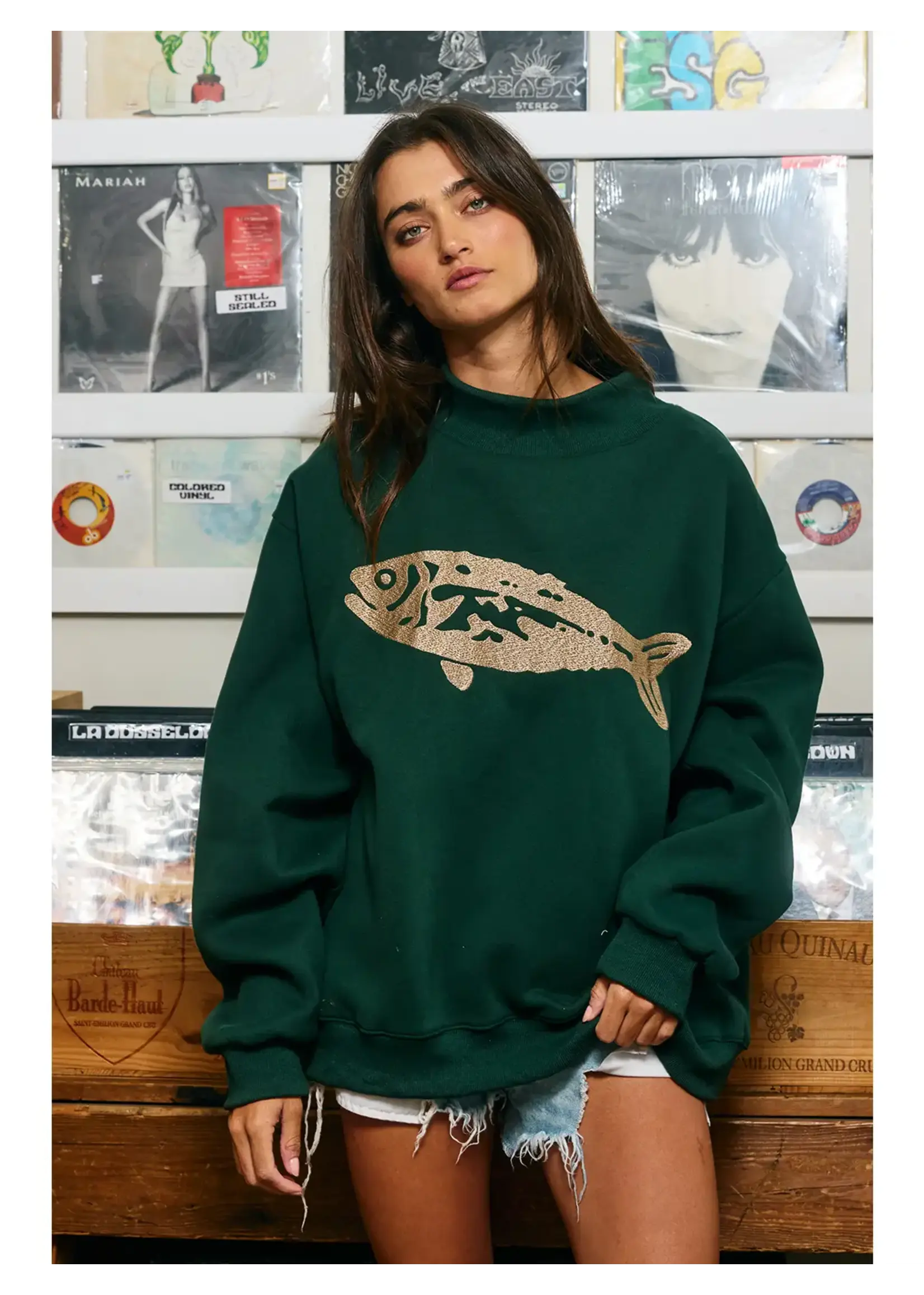 Bucketlist Fish Embroidered Mockneck - IT2594E