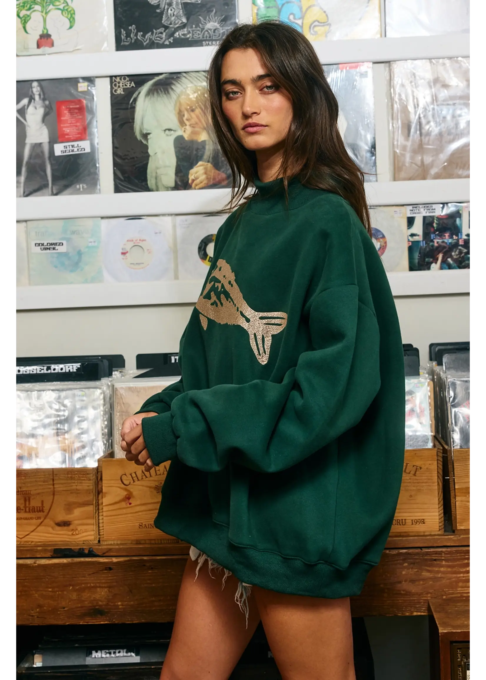 Bucketlist Fish Embroidered Mockneck - IT2594E