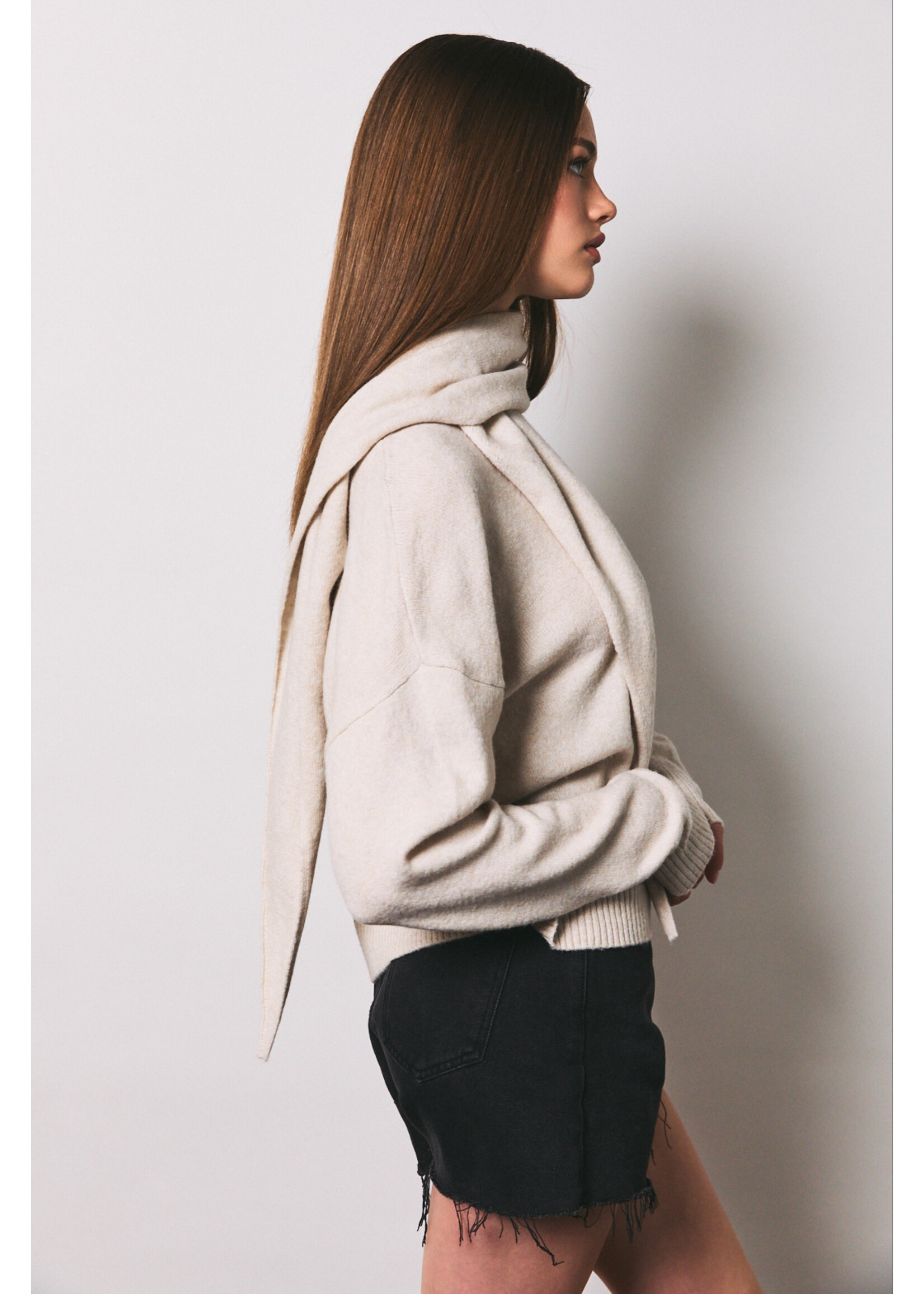 Le Lis Crew Neck Sweater with Scarf - IWT6800