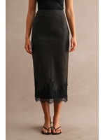 Luvee Faux Leather Lace Hem Midi Skirt - LS5027