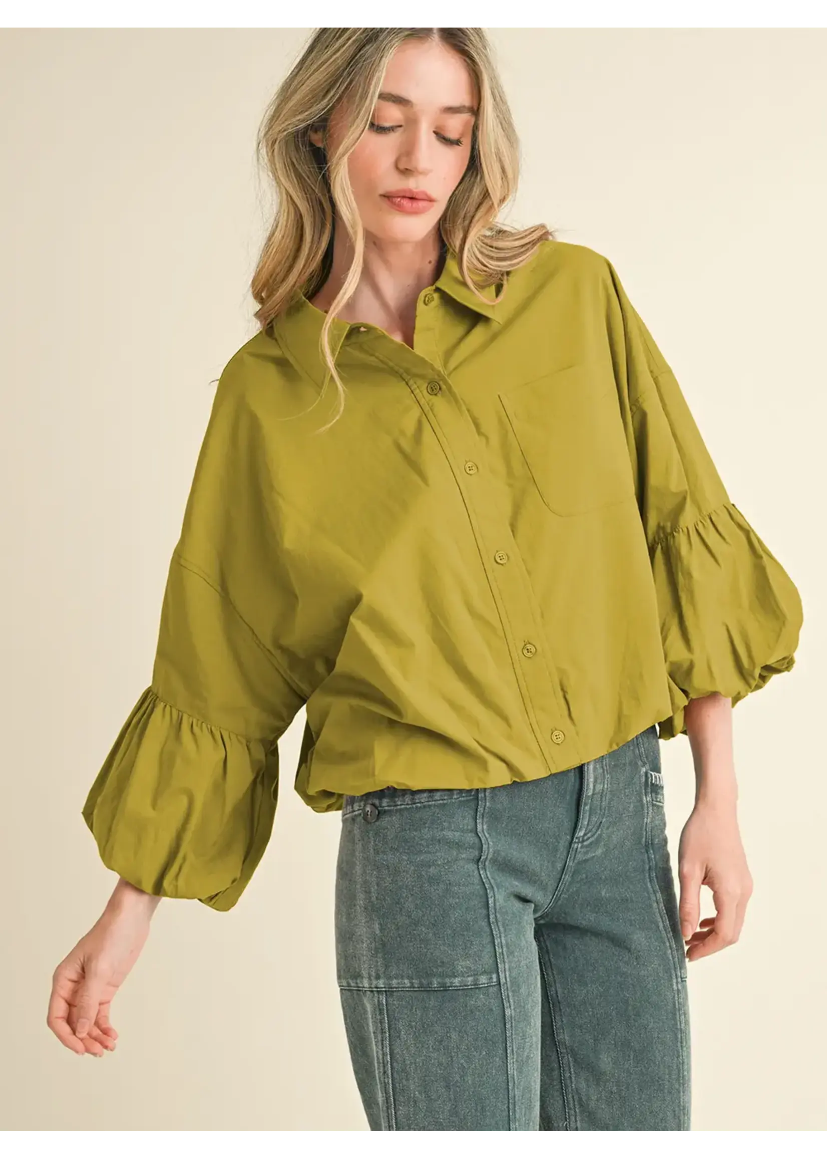 &Merci Button Down Bubble Sleeve Top - MTP3118