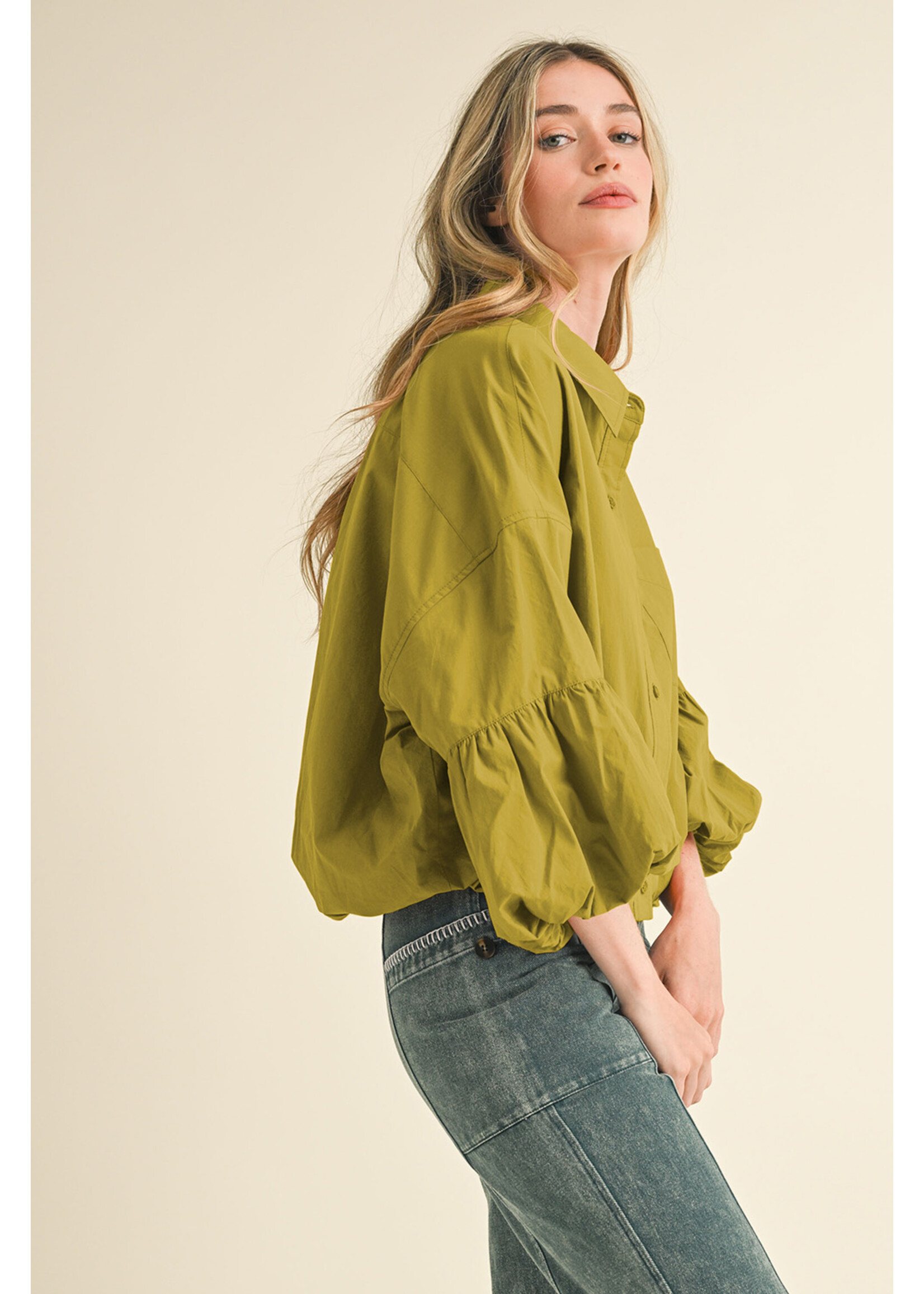 &Merci Button Down Bubble Sleeve Top - MTP3118