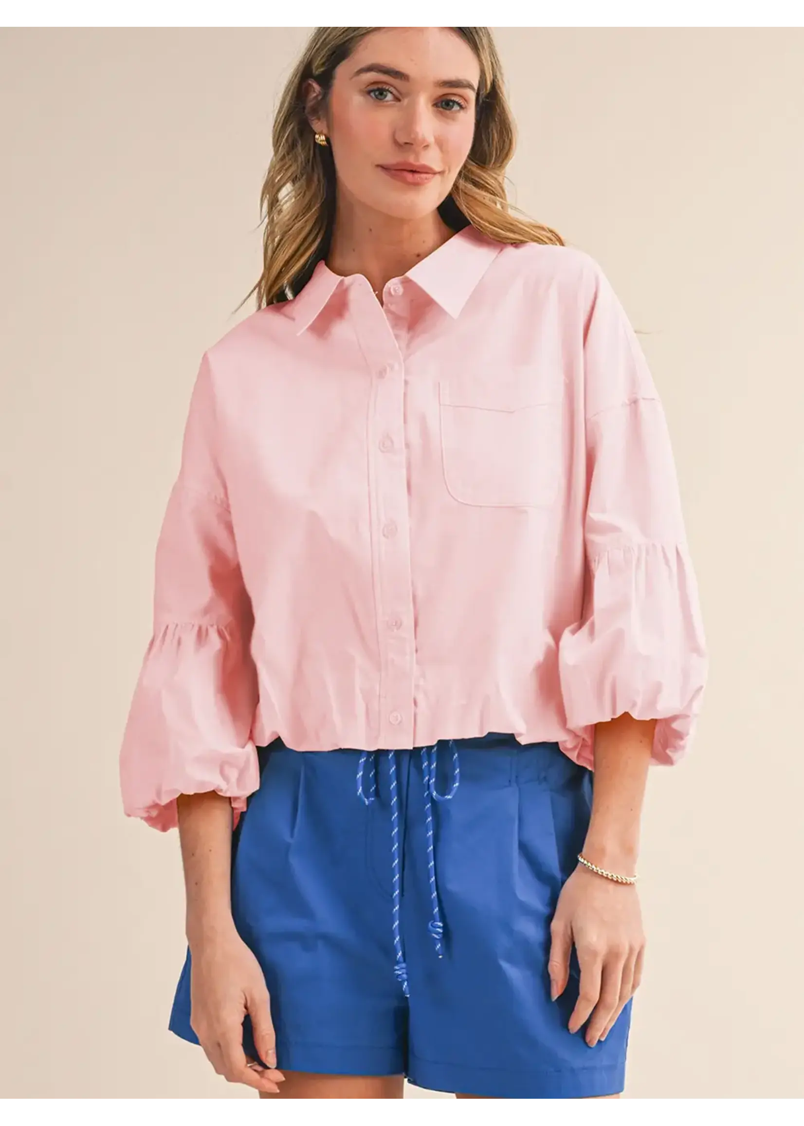 &Merci Button Down Bubble Sleeve Top - MTP3118