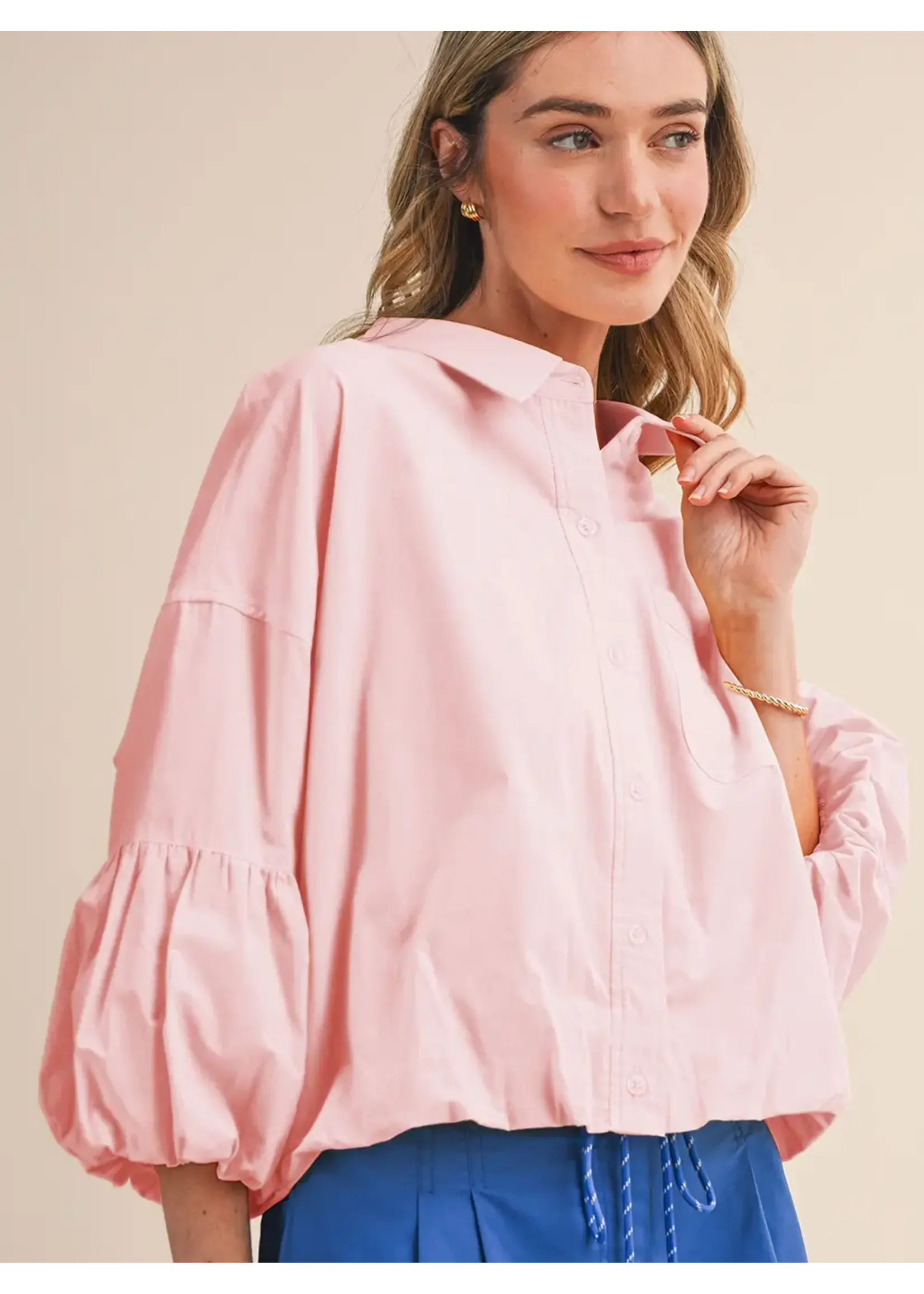 &Merci Button Down Bubble Sleeve Top - MTP3118