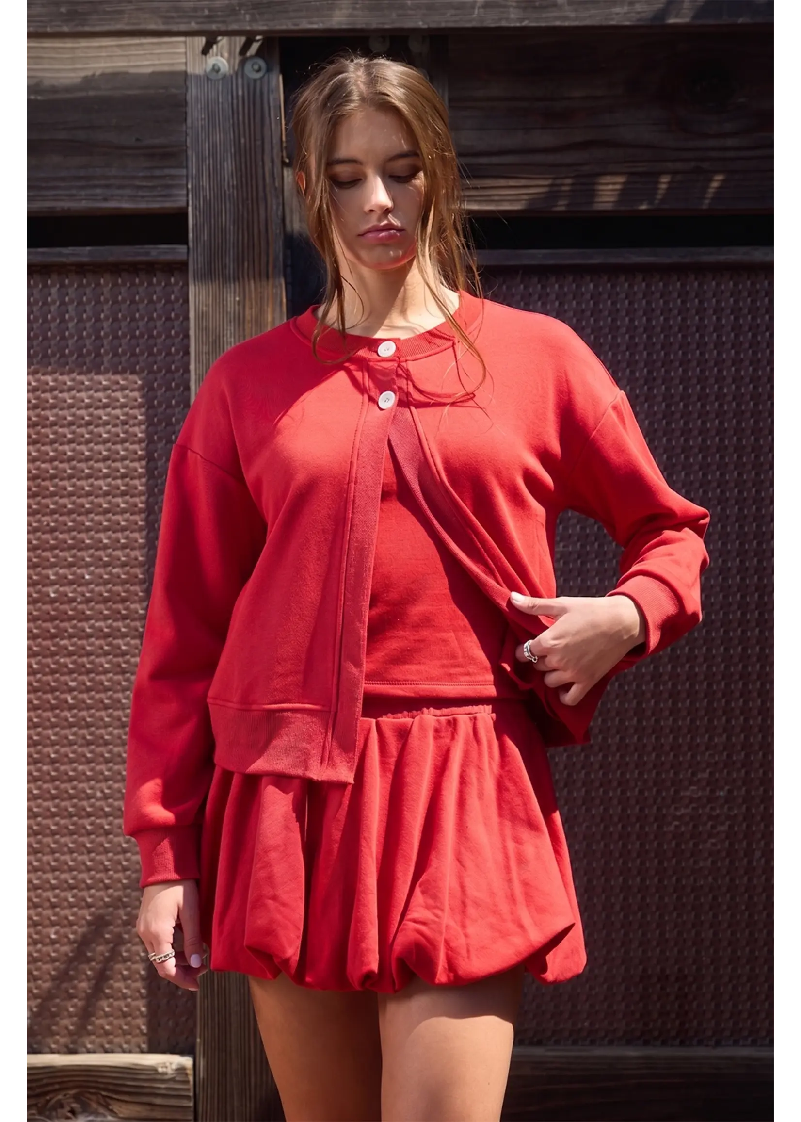 Bucketlist Button Front Crewneck Cardigan - IT3086