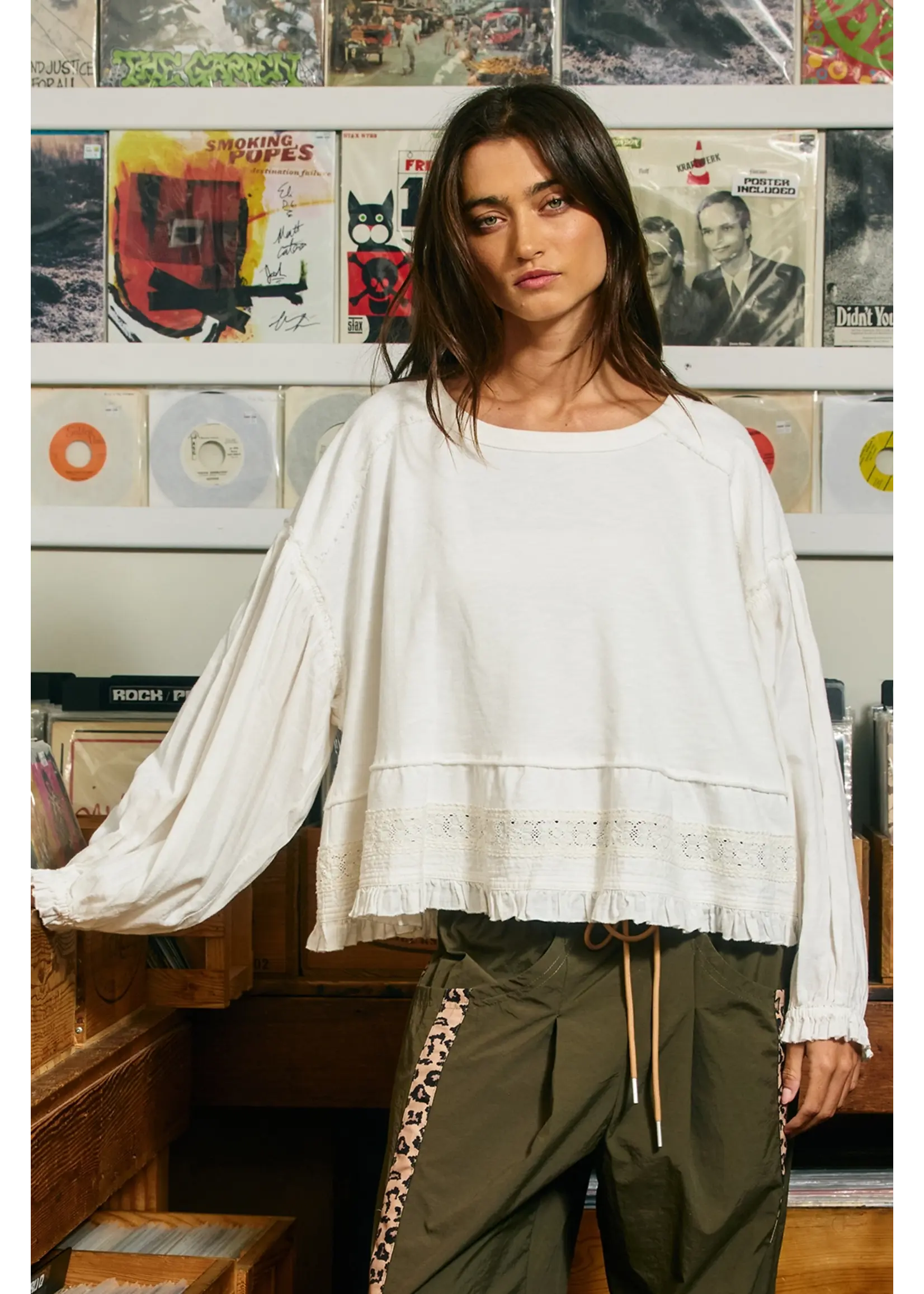 Bucketlist Lace Hem Cotton Pullover - IT3125