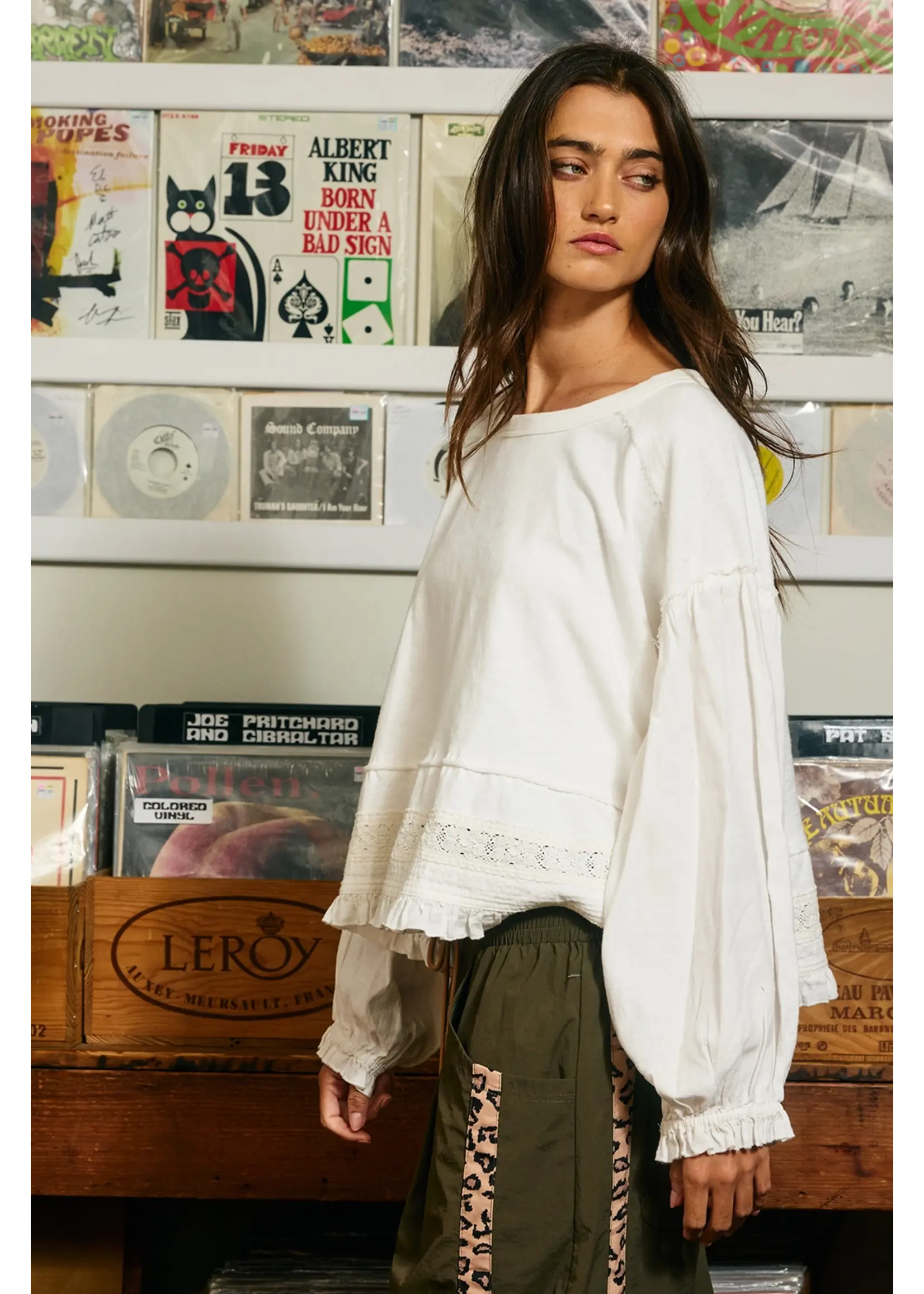 Bucketlist Lace Hem Cotton Pullover - IT3125