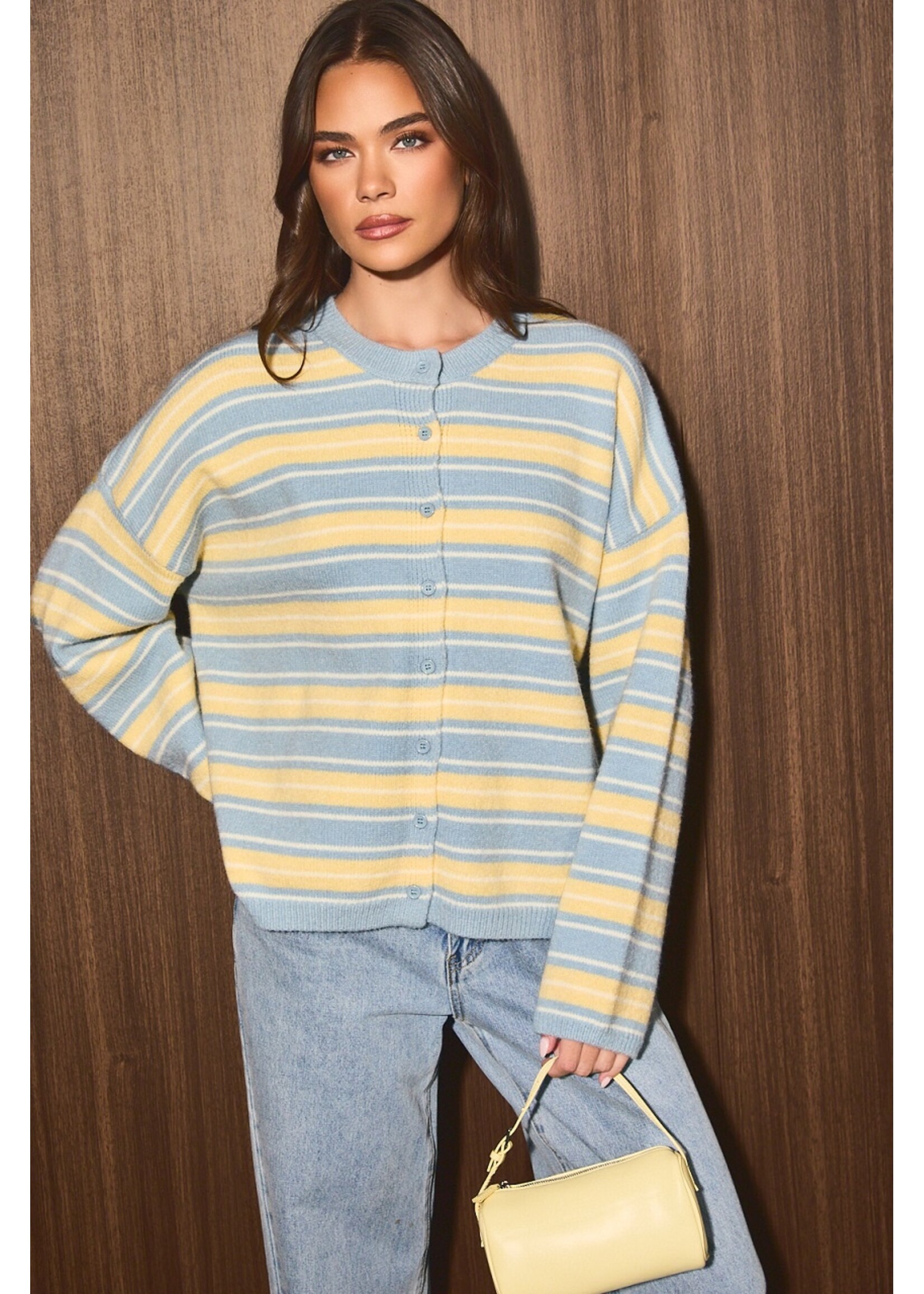 Le Lis Striped Crew Neck Cardigan - IWJ6783-1