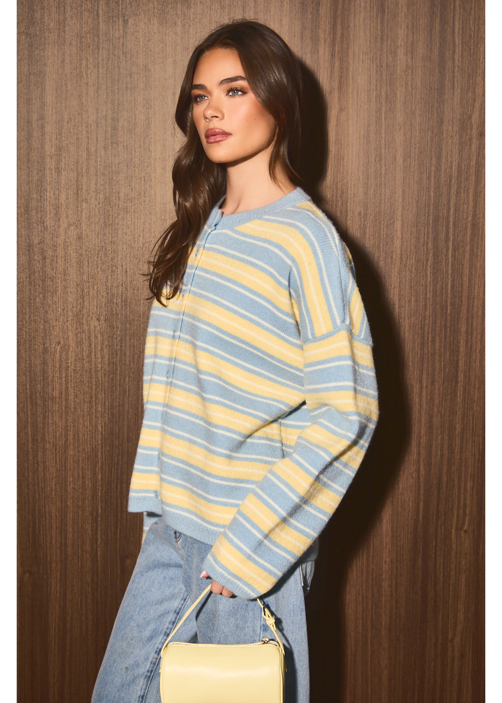Le Lis Striped Crew Neck Cardigan - IWJ6783-1