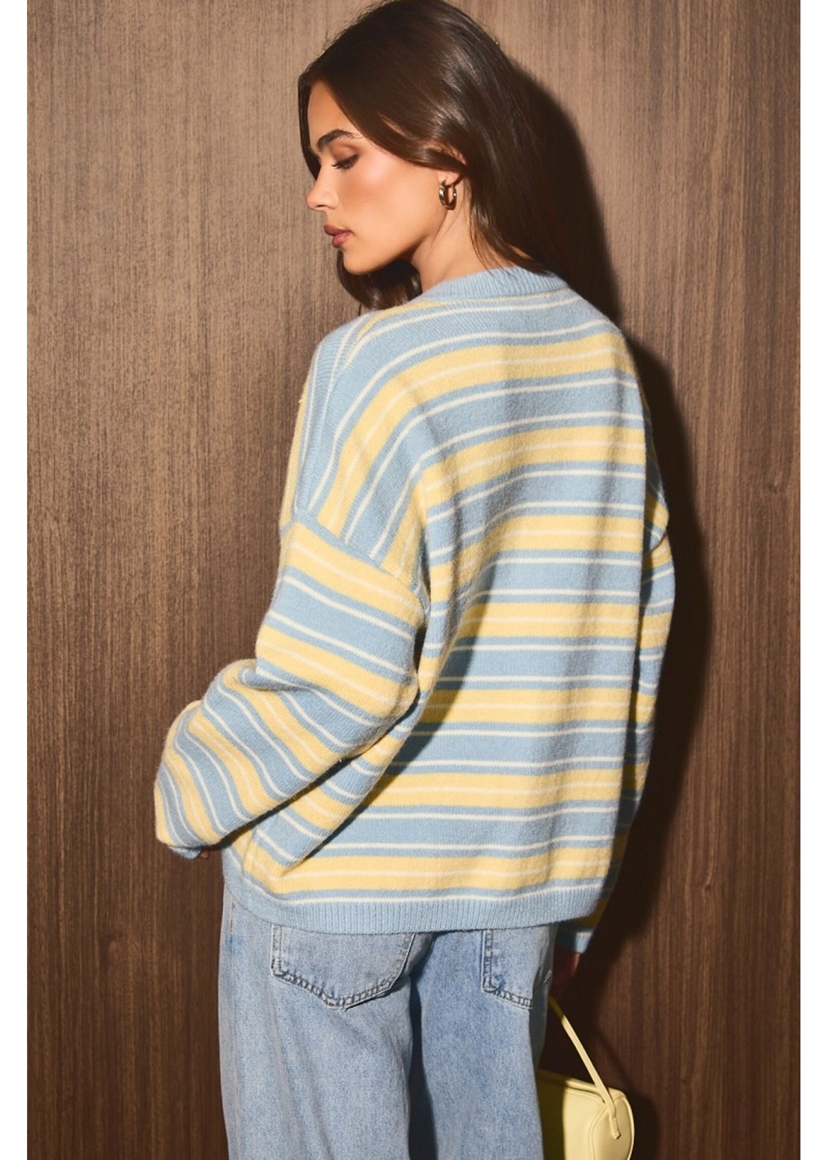 Le Lis Striped Crew Neck Cardigan - IWJ6783-1