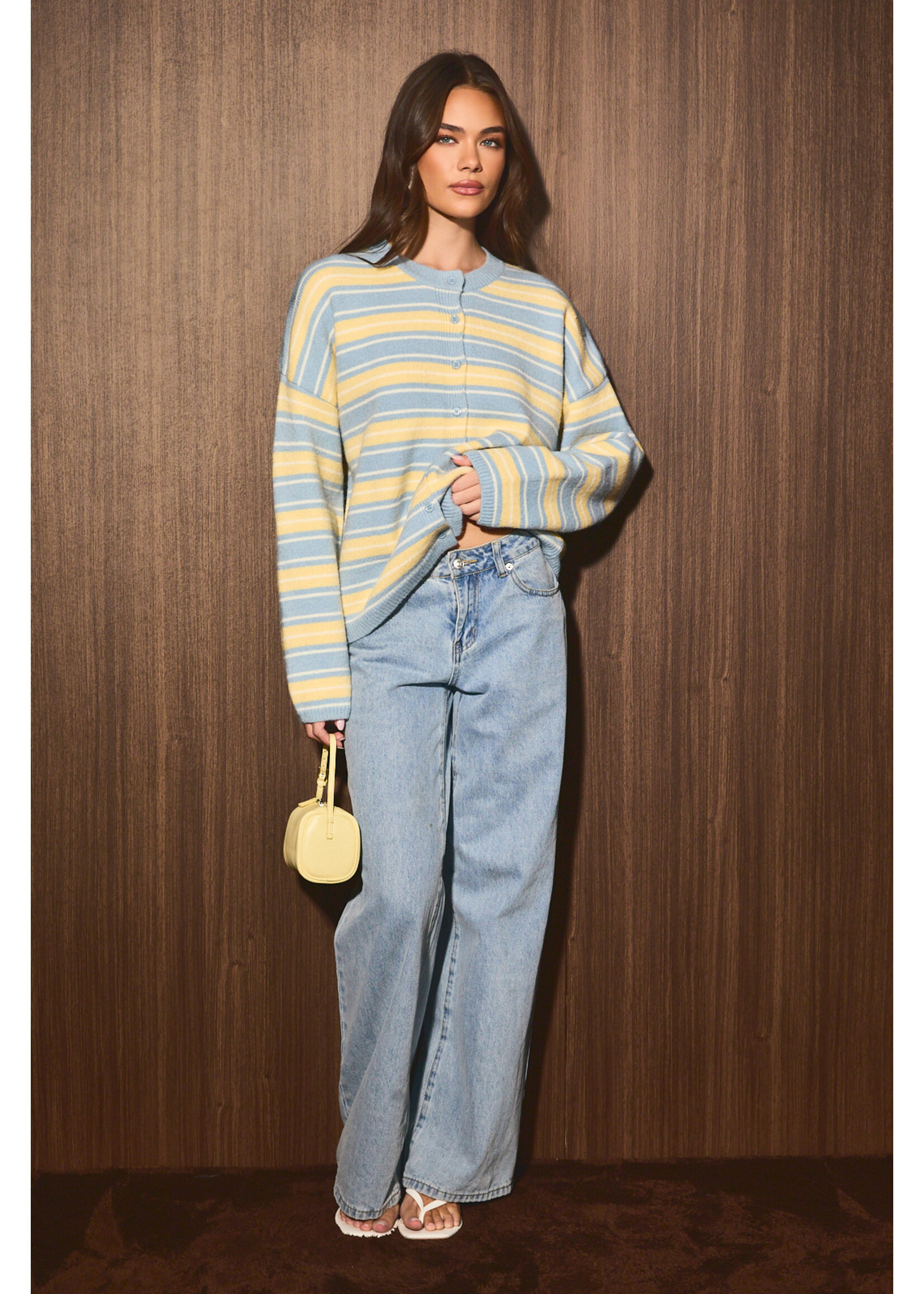Le Lis Striped Crew Neck Cardigan - IWJ6783-1