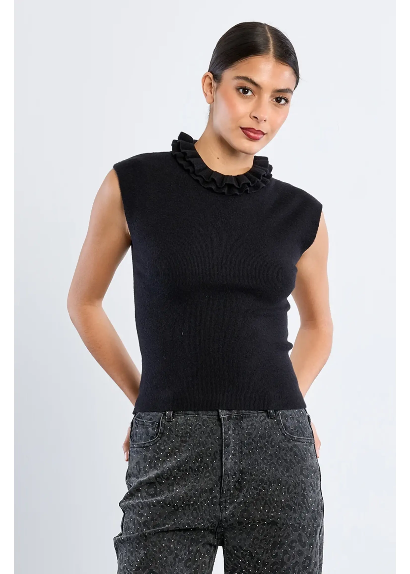 Molly Bracken Knitted Ruffle Neck Sleeveless Sweater - EL1174EN