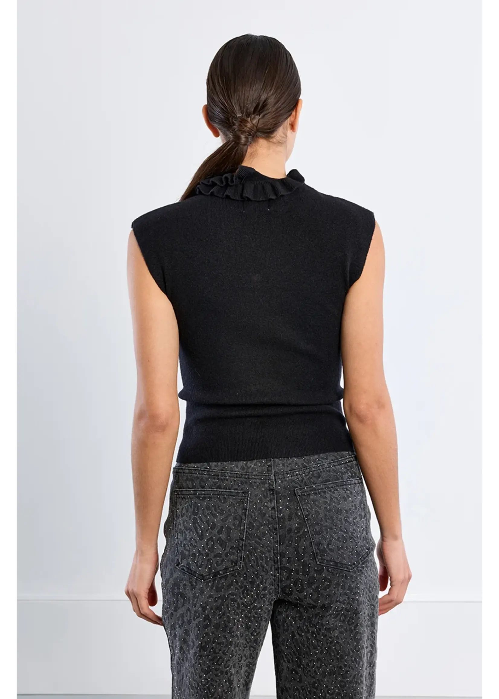 Molly Bracken Knitted Ruffle Neck Sleeveless Sweater - EL1174EN