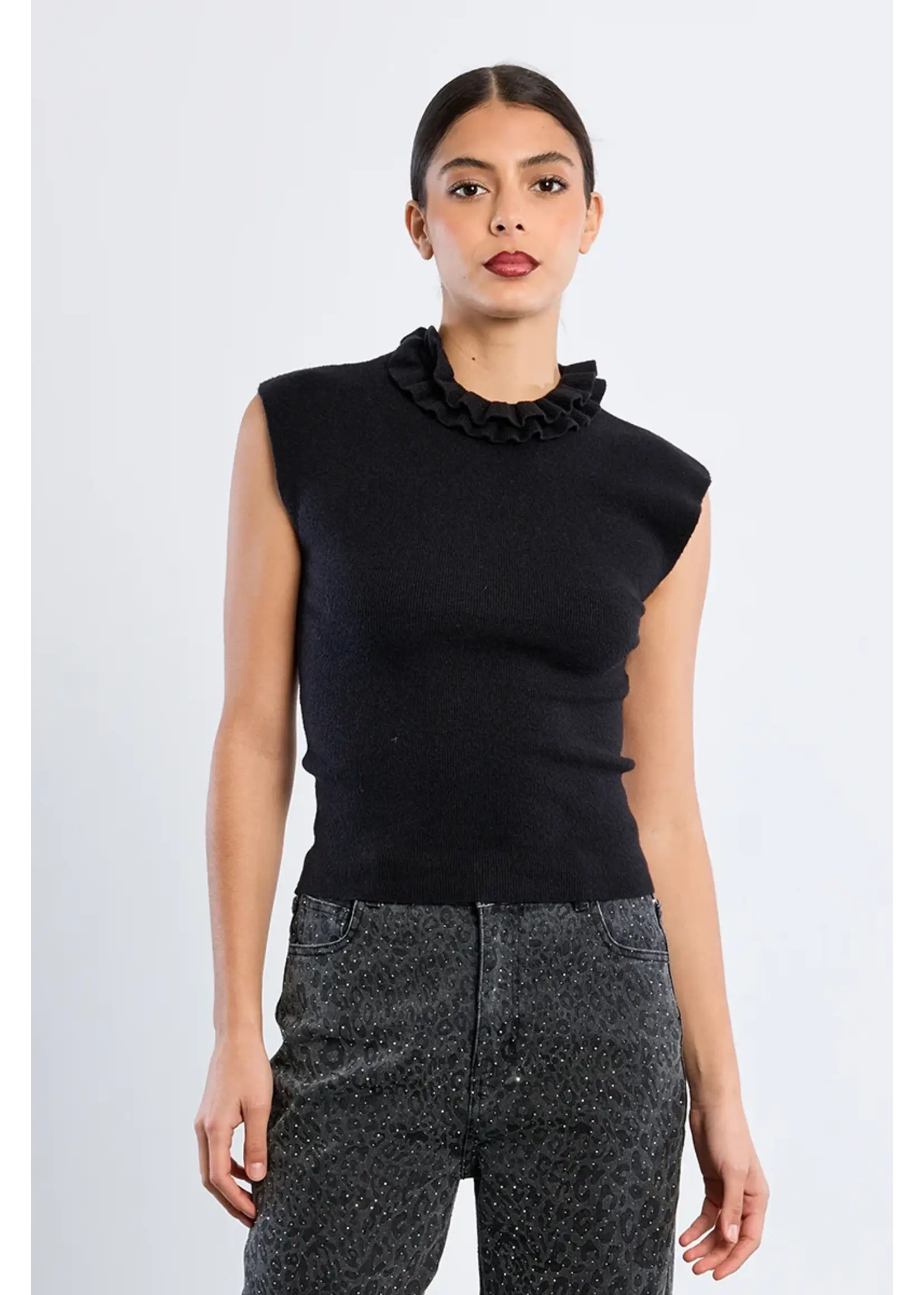 Molly Bracken Knitted Ruffle Neck Sleeveless Sweater - EL1174EN