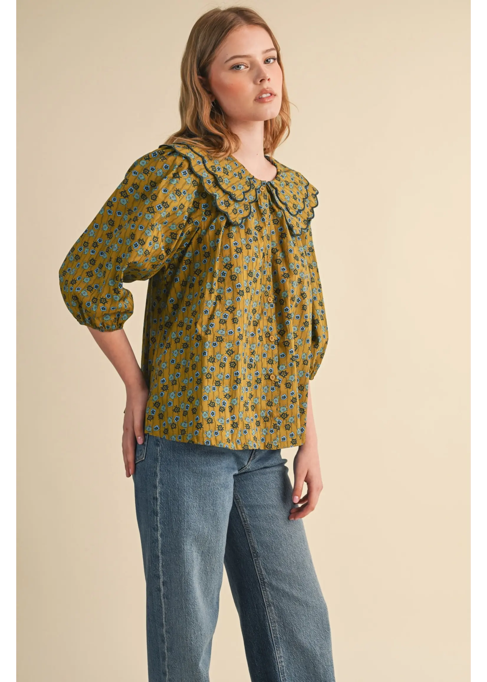 &Merci Scallop Collar Print Blouse - MTP4964