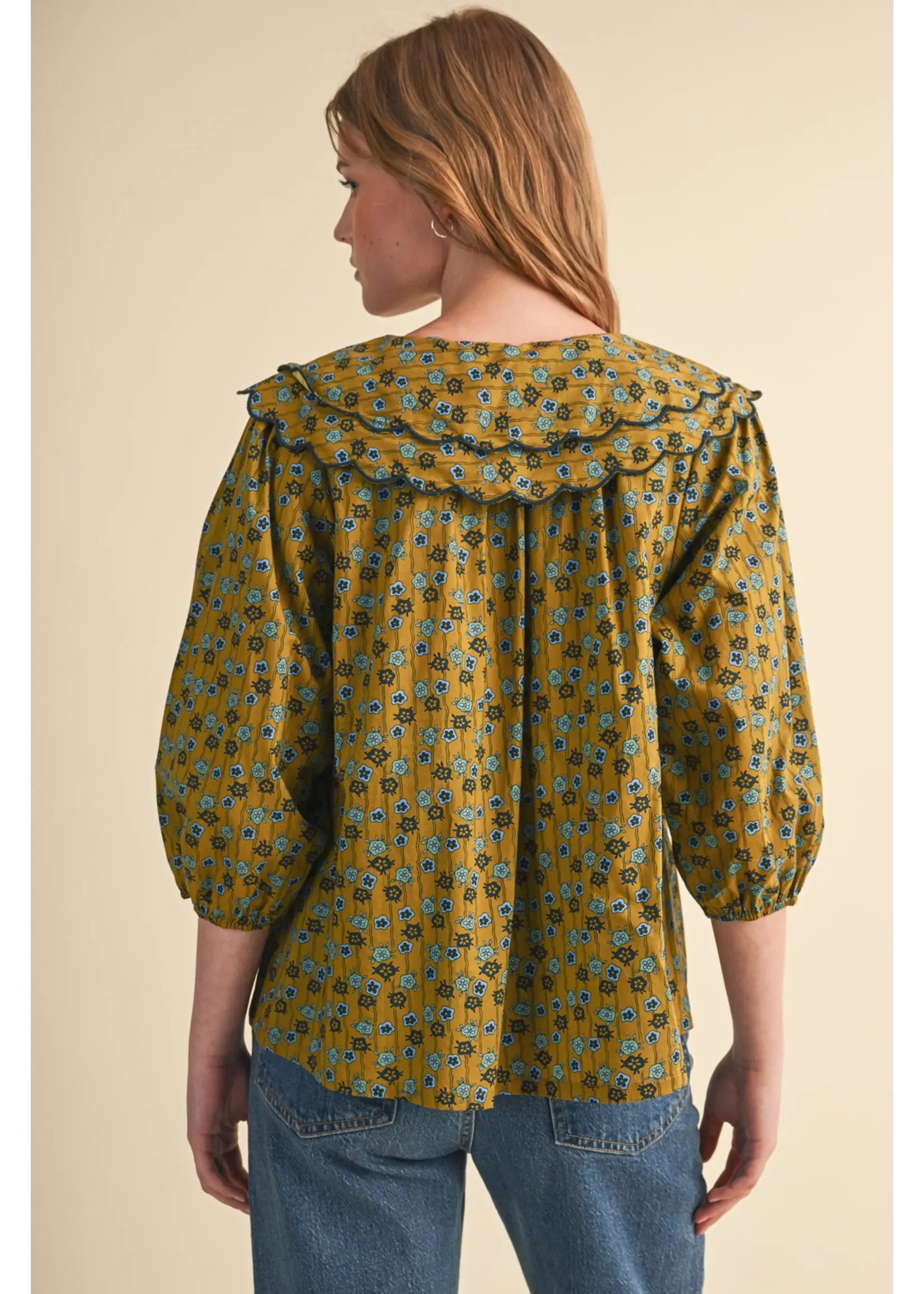 &Merci Scallop Collar Print Blouse - MTP4964