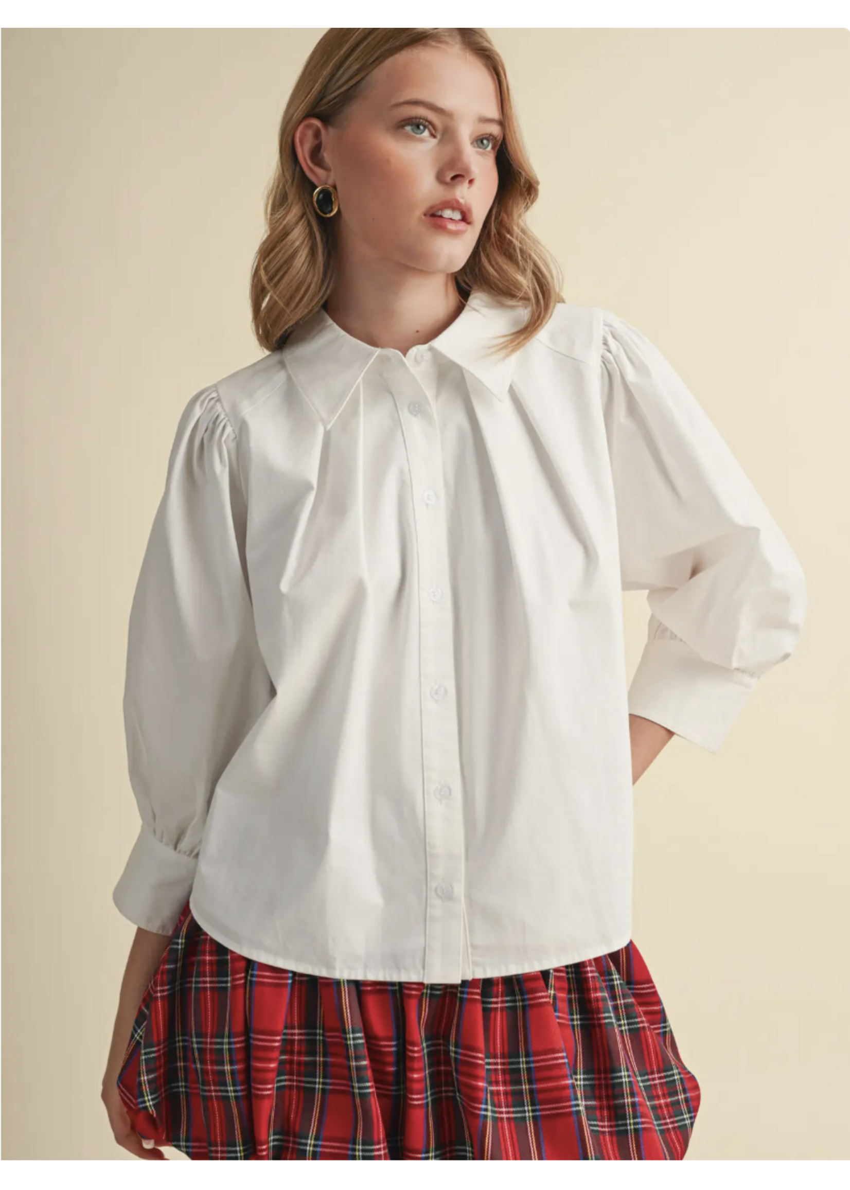 &Merci Puff Sleeve Button Down Top - MTP5145