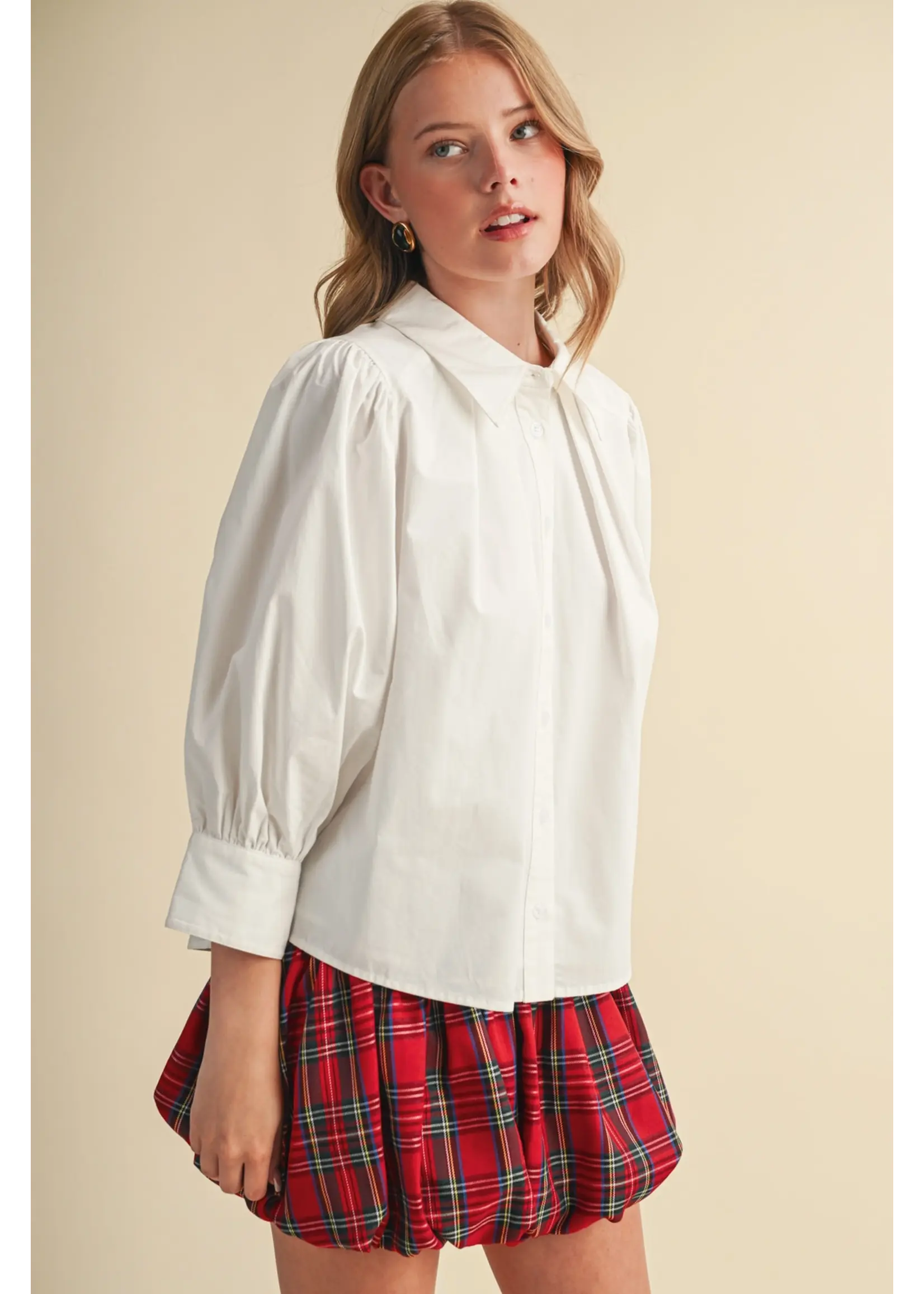 &Merci Puff Sleeve Button Down Top - MTP5145