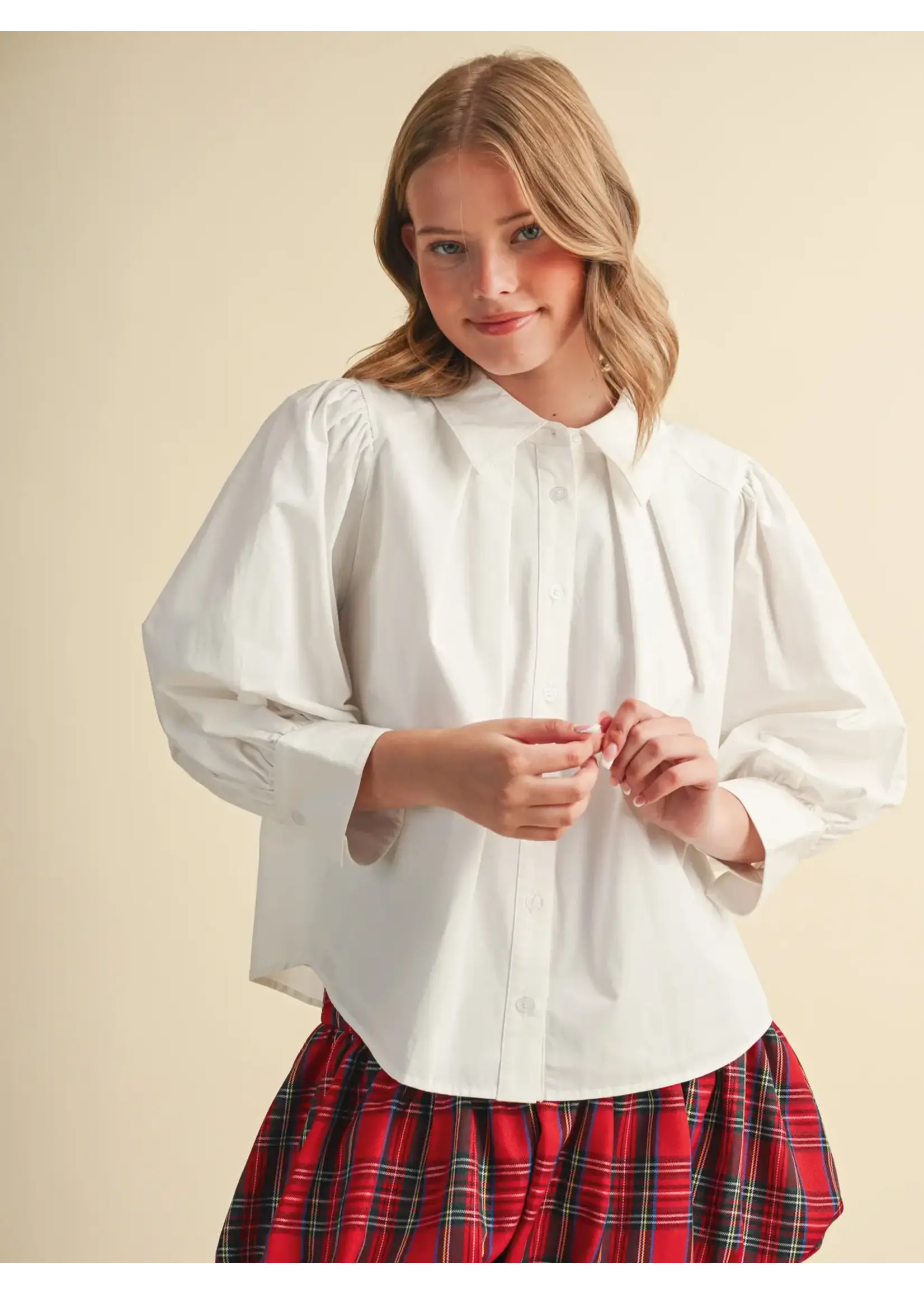 &Merci Puff Sleeve Button Down Top - MTP5145
