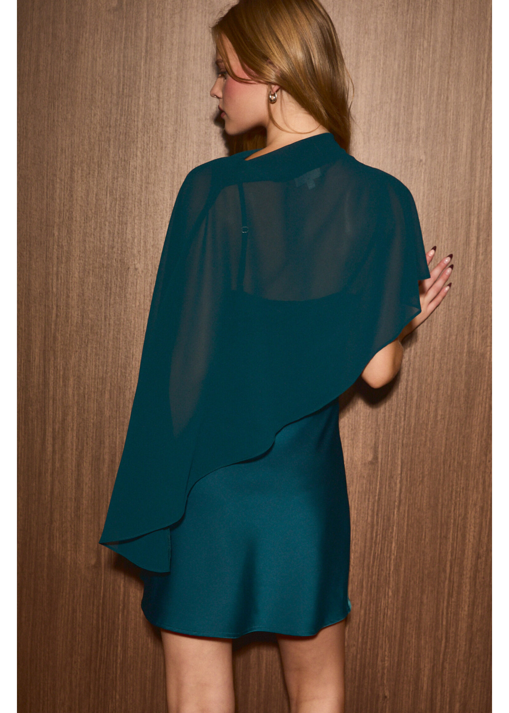 LeLis Bias Mini Dress with Sheer Cape - ID6832