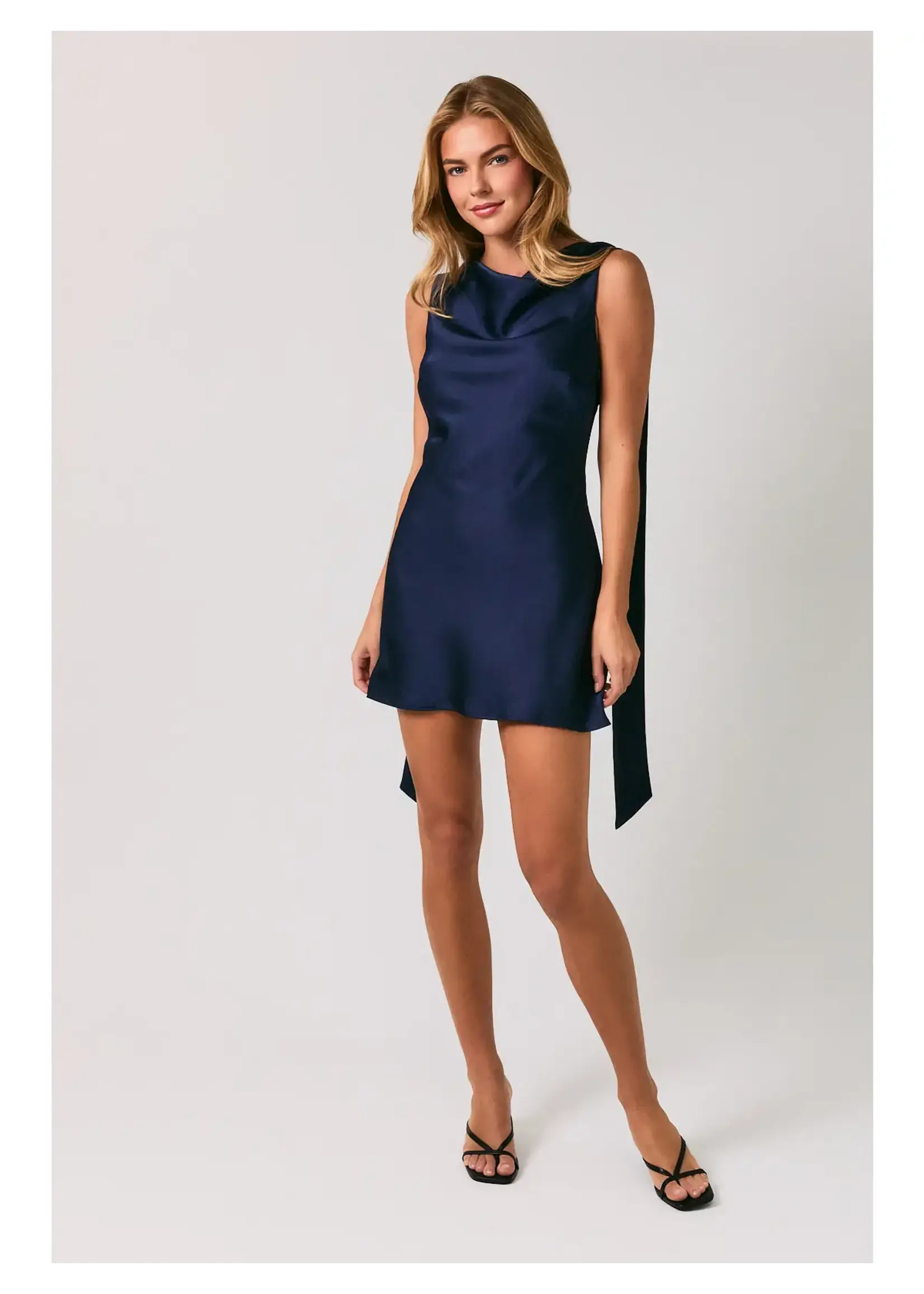 Le Lis Cowl Neck Scarf Satin Mini Dress - BD1605