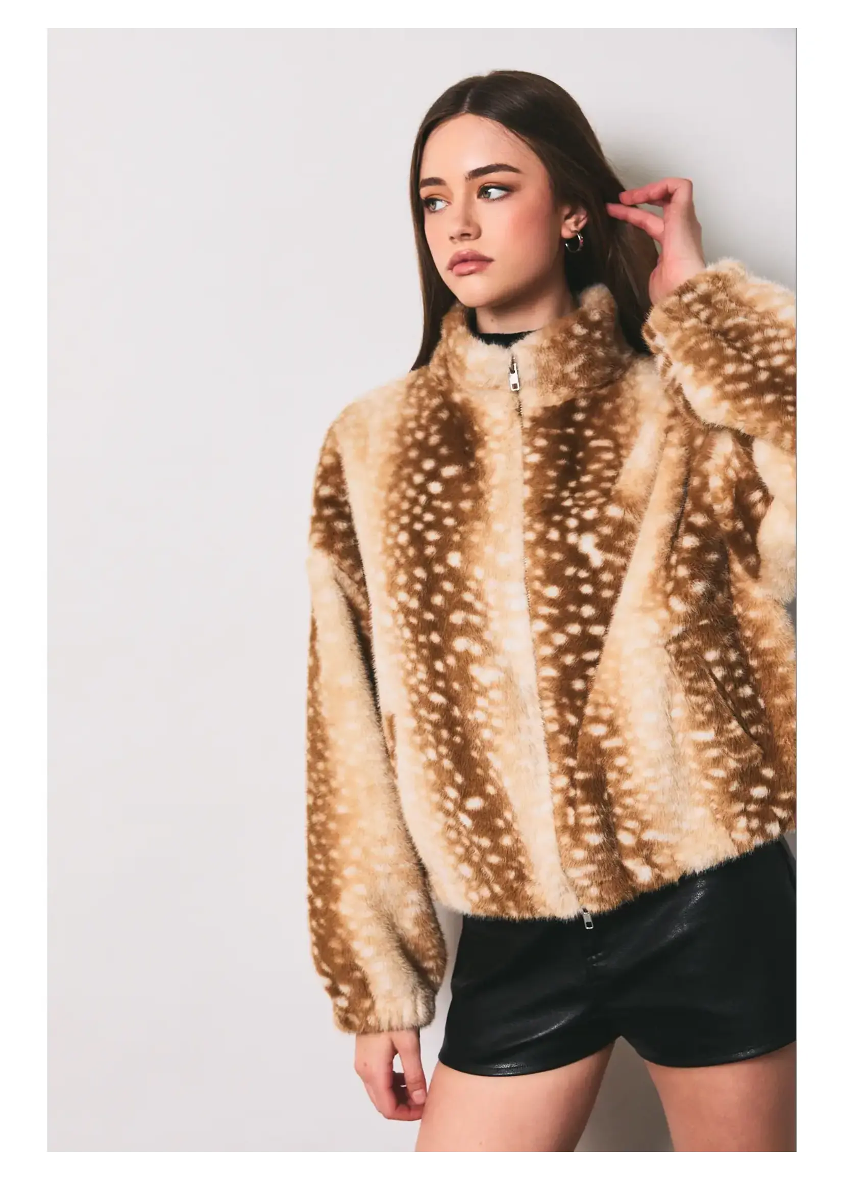 LeLis Faux Deer Print Zip Jacket - PJ7458