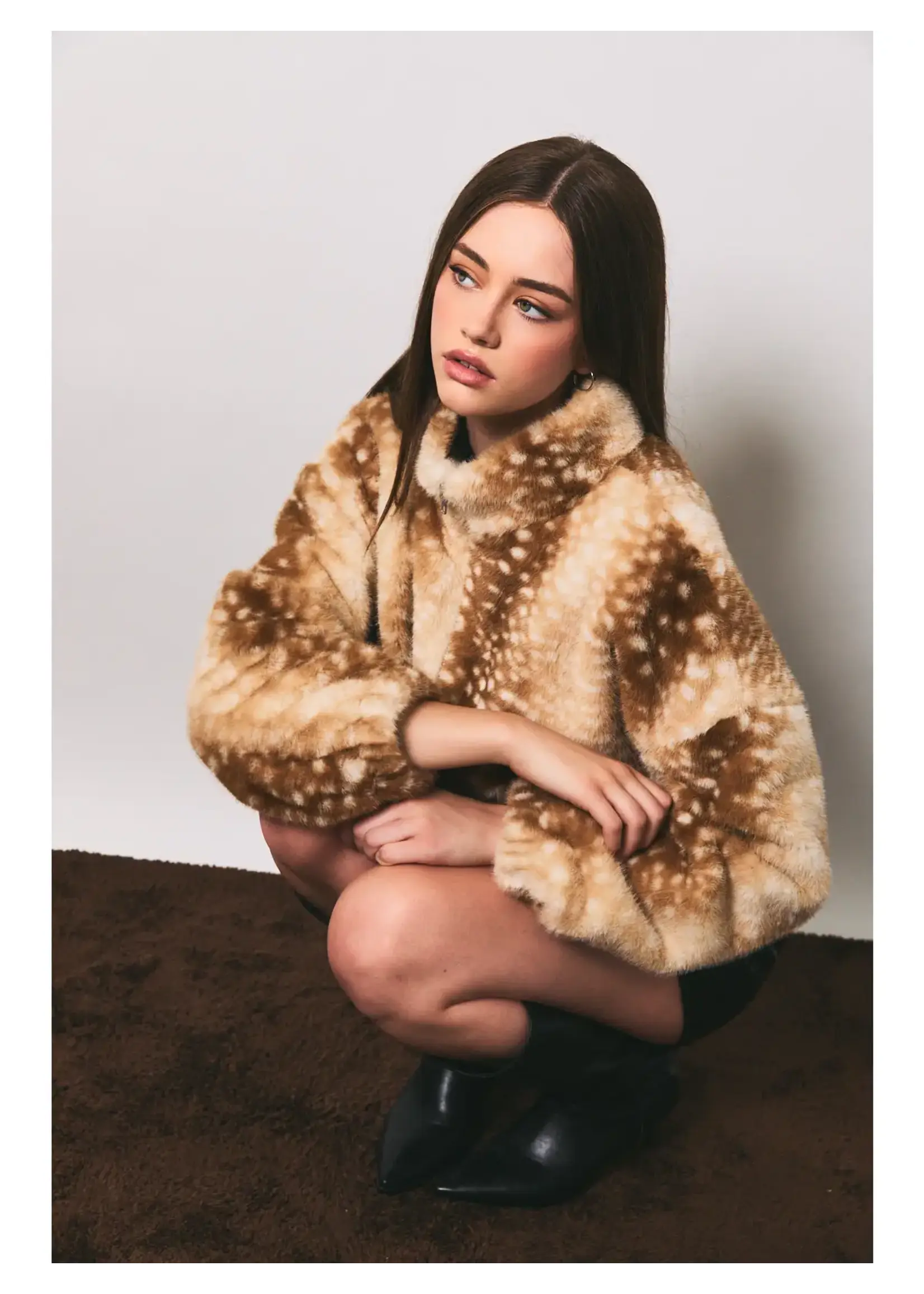 LeLis Faux Deer Print Zip Jacket - PJ7458