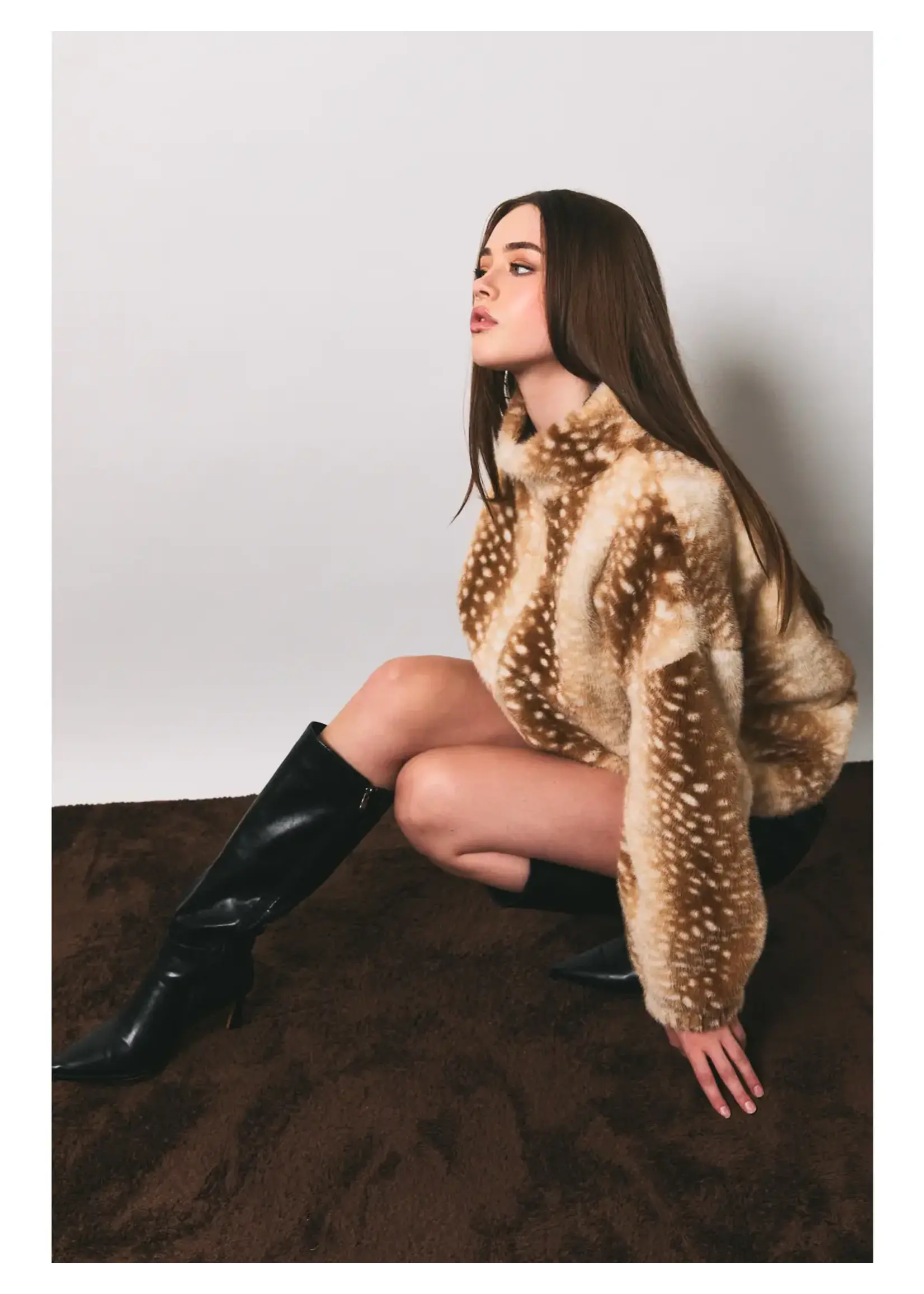 LeLis Faux Deer Print Zip Jacket - PJ7458