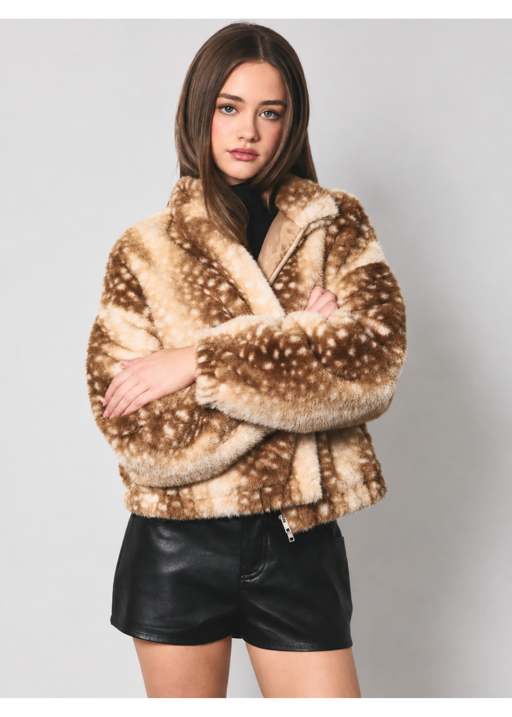LeLis Faux Deer Print Zip Jacket - PJ7458