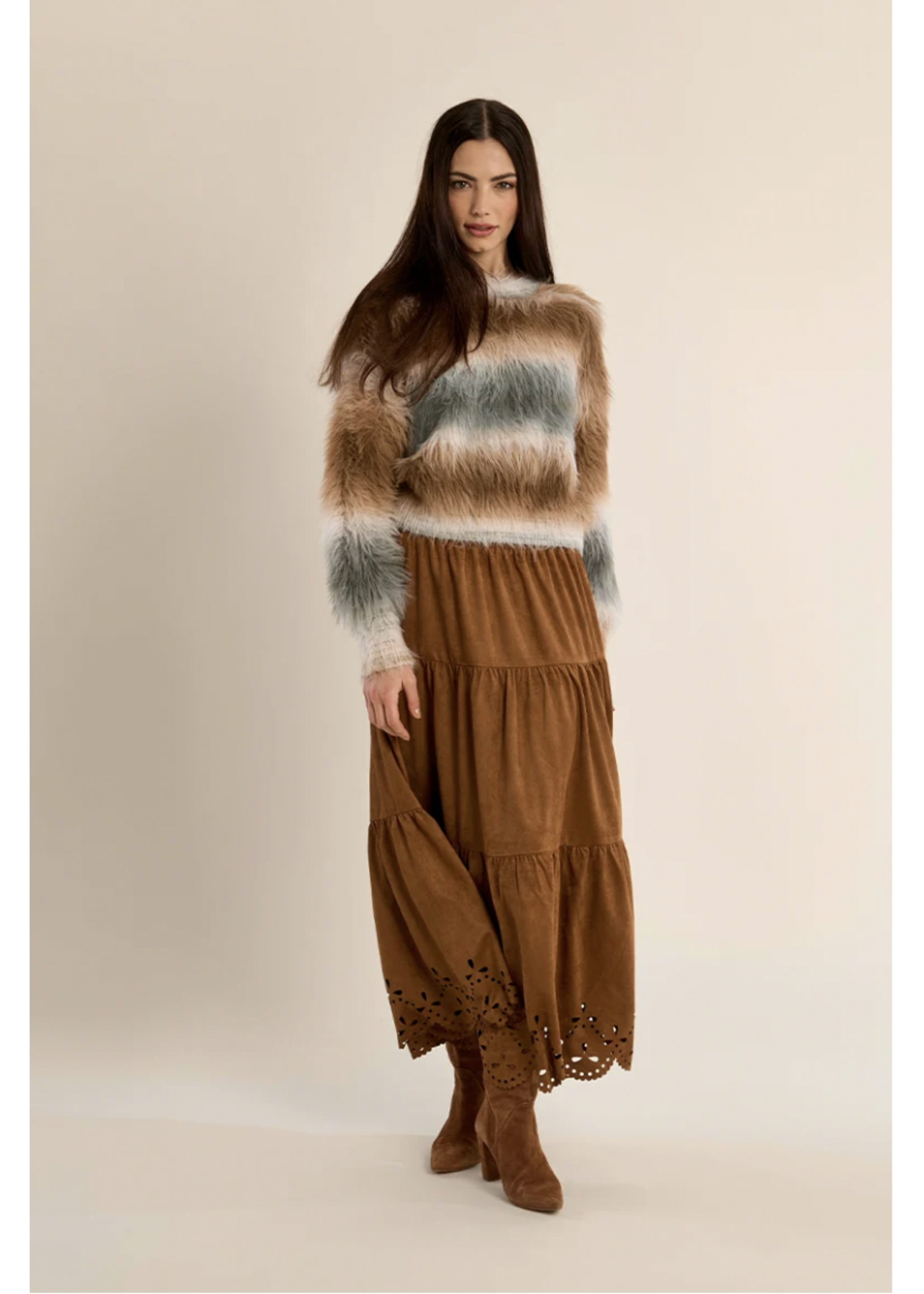 Molly Bracken Striped Fluffy Sweater - LA1623BEH