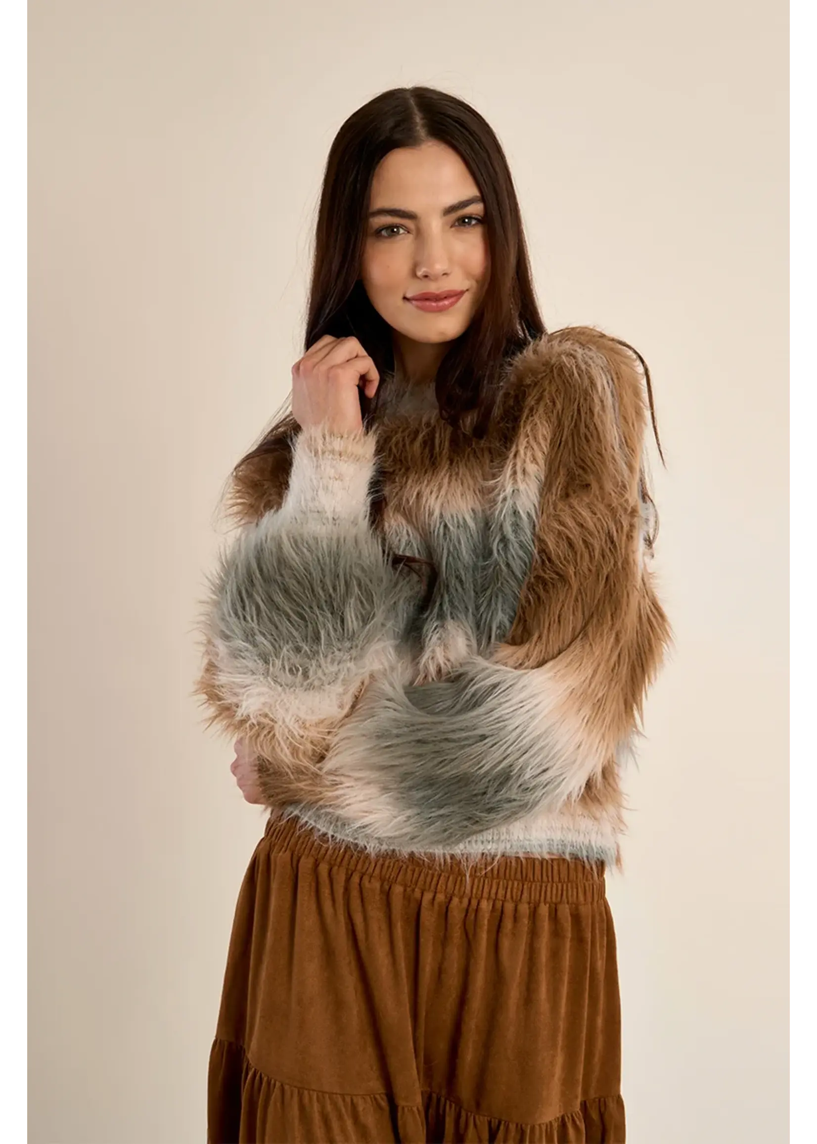 Molly Bracken Striped Fluffy Sweater - LA1623BEH