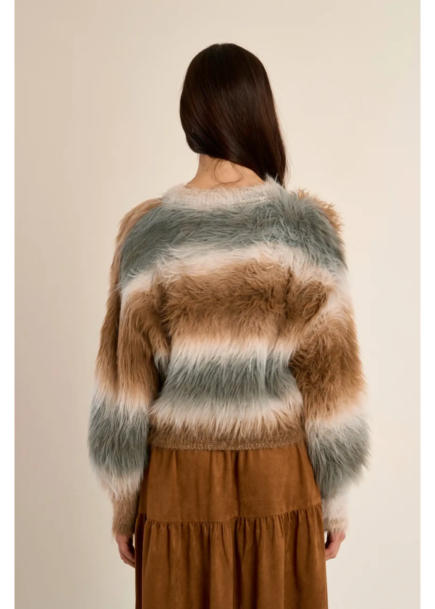 Molly Bracken Striped Fluffy Sweater - LA1623BEH