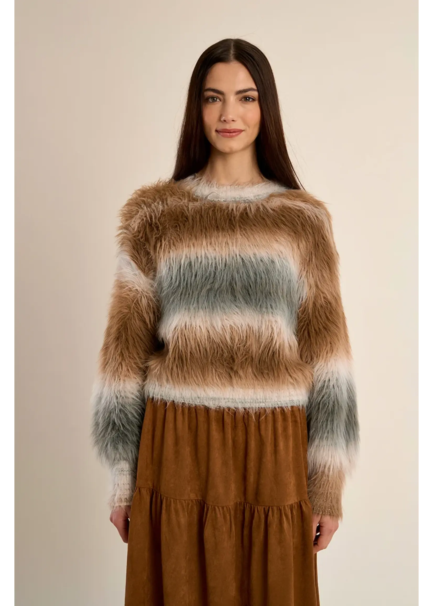 Molly Bracken Striped Fluffy Sweater - LA1623BEH