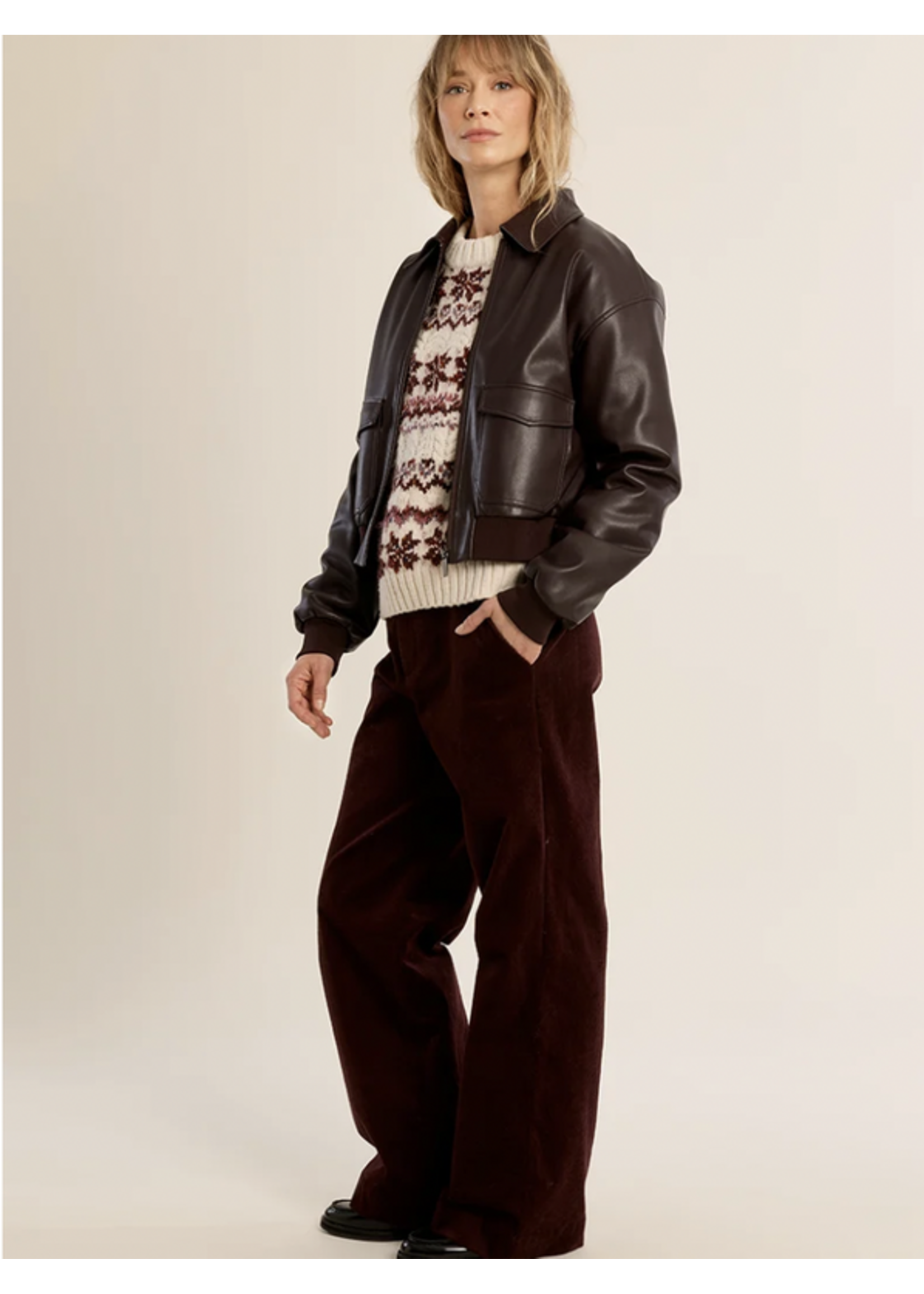 Molly Bracken Faux Leather Bomber Jacket - T2265EH