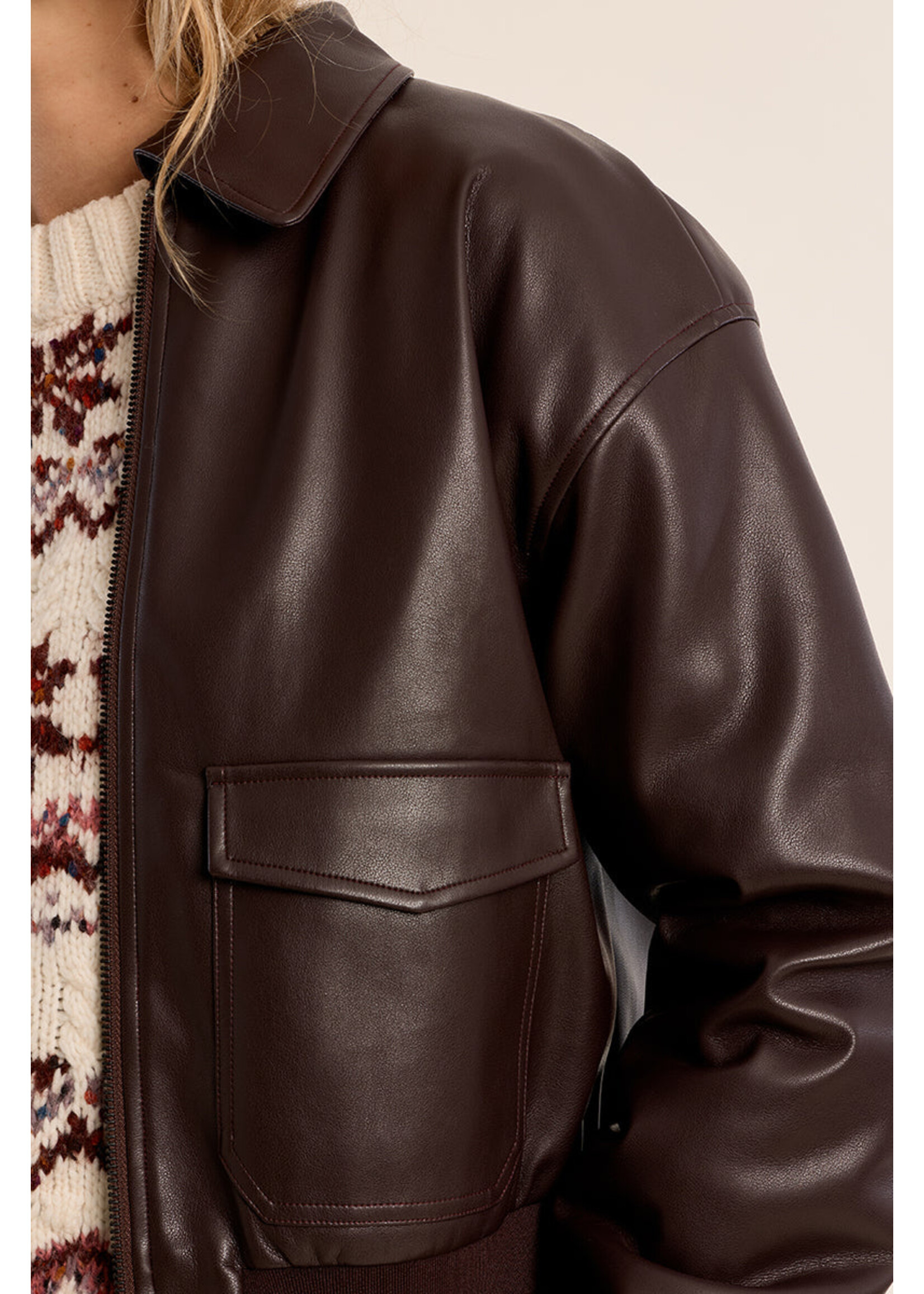 Molly Bracken Faux Leather Bomber Jacket - T2265EH
