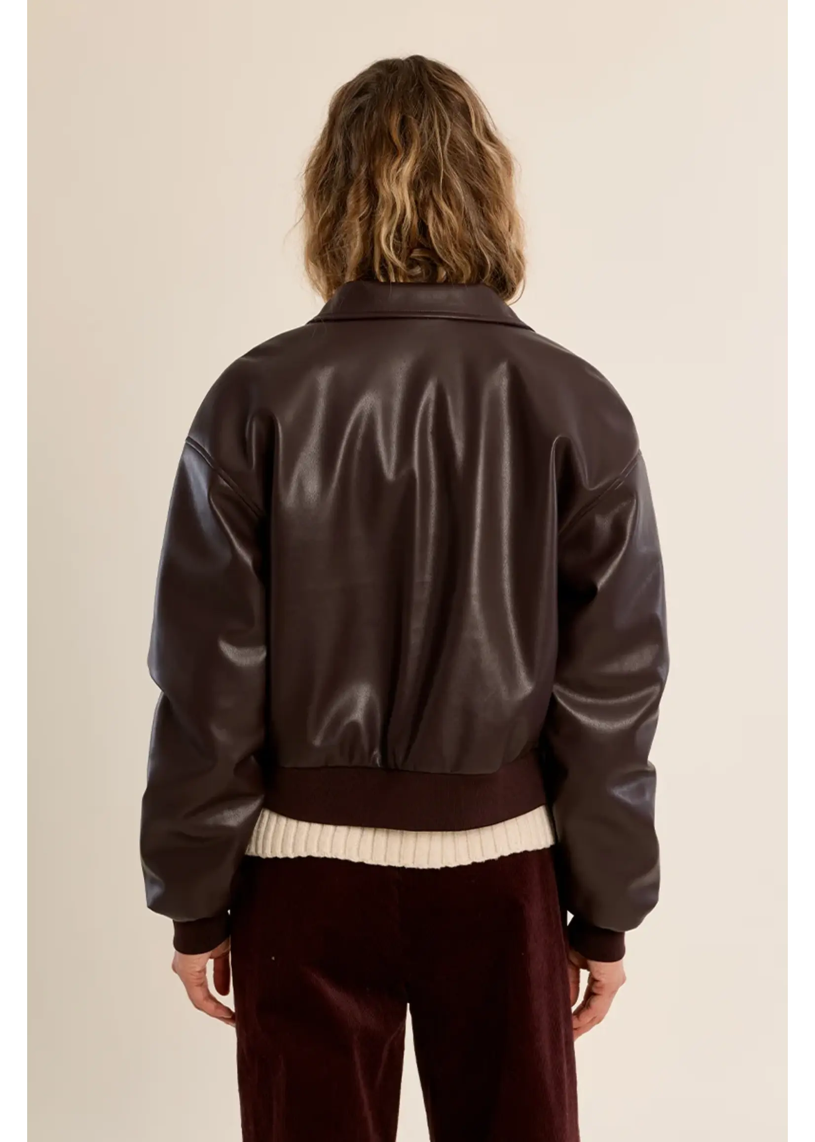 Molly Bracken Faux Leather Bomber Jacket - T2265EH