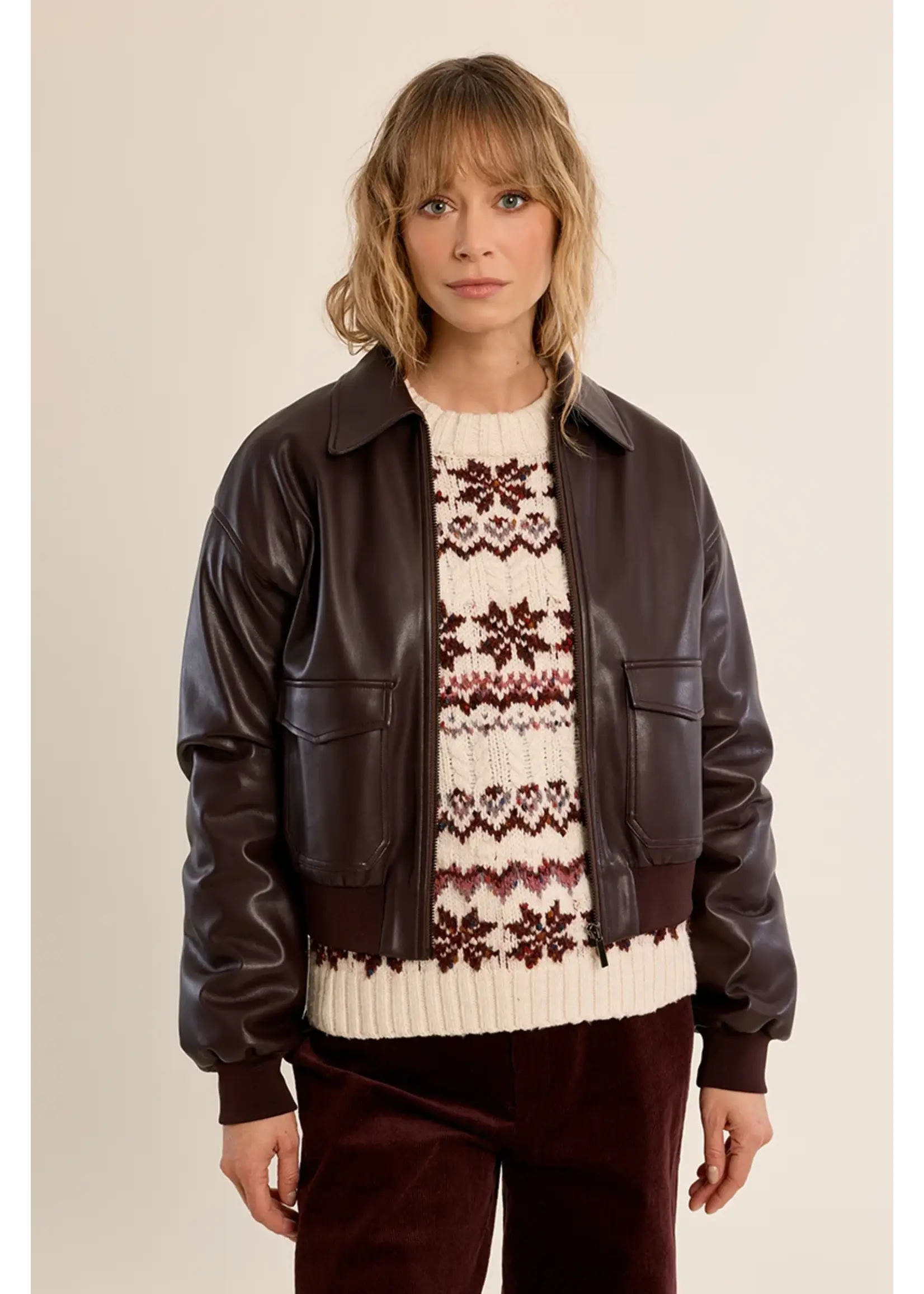 Molly Bracken Faux Leather Bomber Jacket - T2265EH