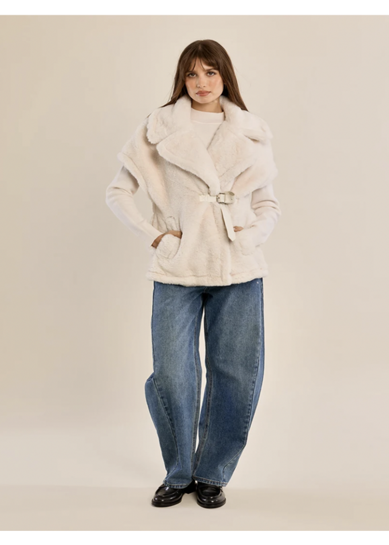 Molly Bracken Belted Faux Fur Sleeveless Jacket - HA109BEH