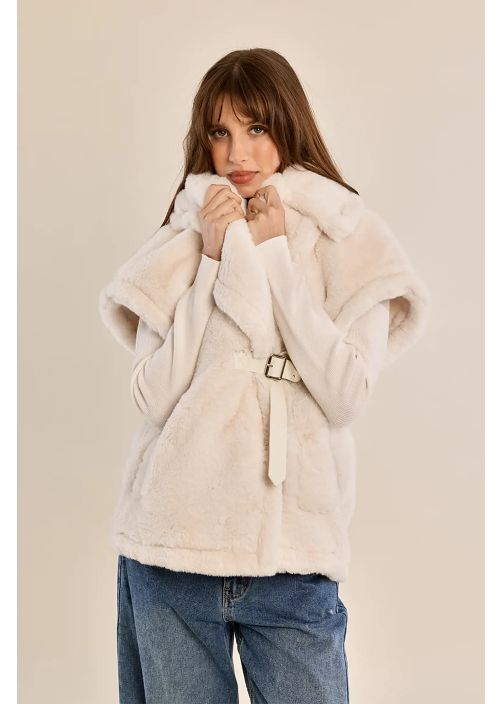 Molly Bracken Belted Faux Fur Sleeveless Jacket - HA109BEH