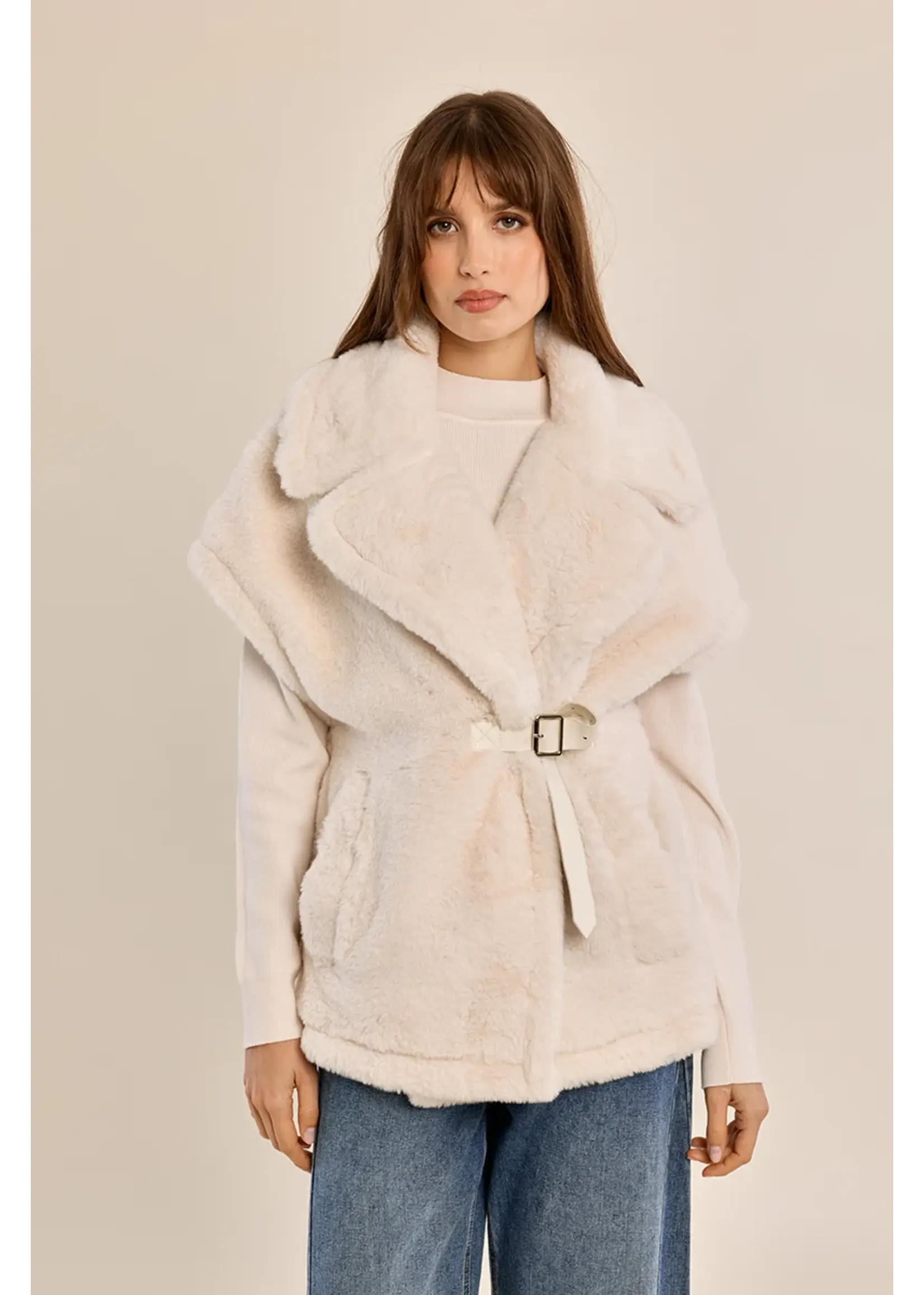 Molly Bracken Belted Faux Fur Sleeveless Jacket - HA109BEH