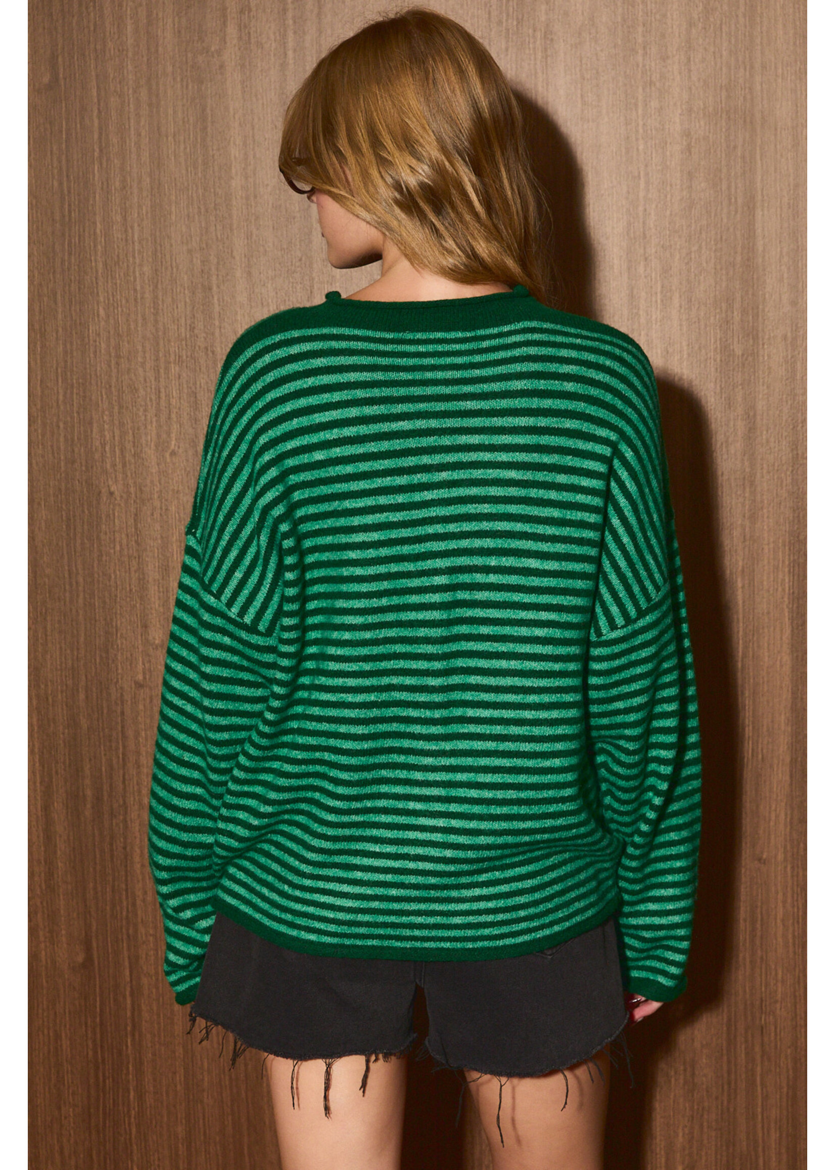 Le Lis Striped Rolled Hem Button Cardigan - IWJ6981