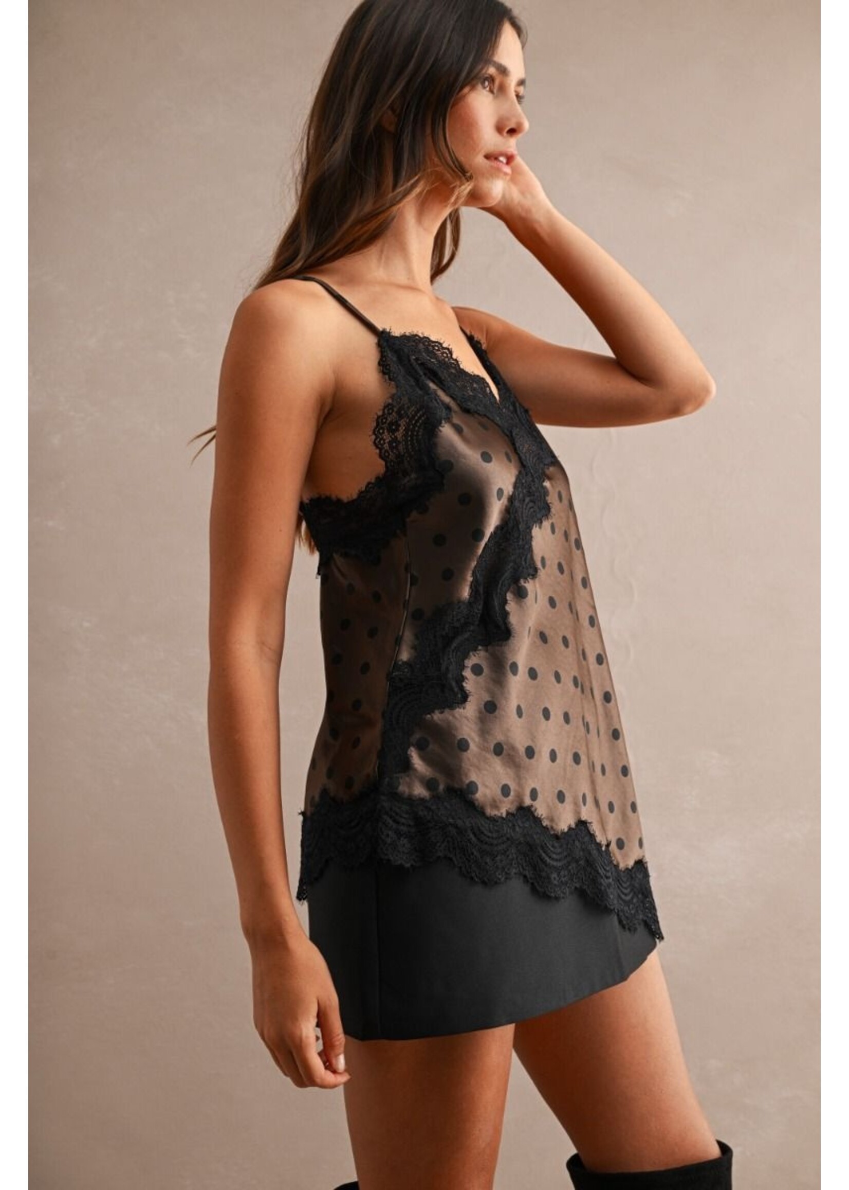 Mable Polka Dot Lace Trim Cami - MT2359A