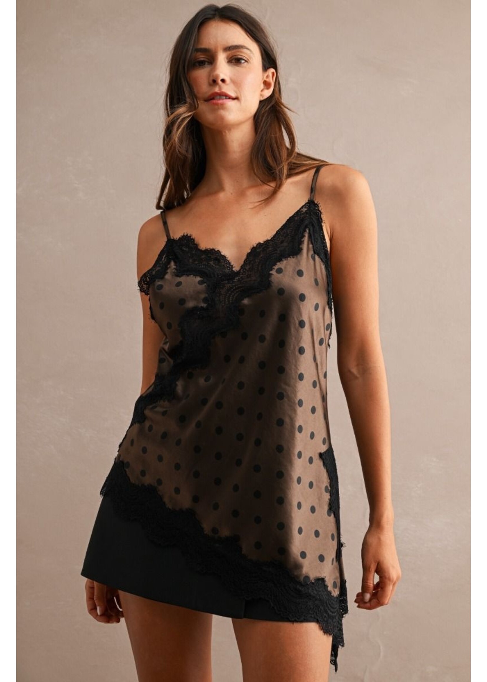 Mable Polka Dot Lace Trim Cami - MT2359A